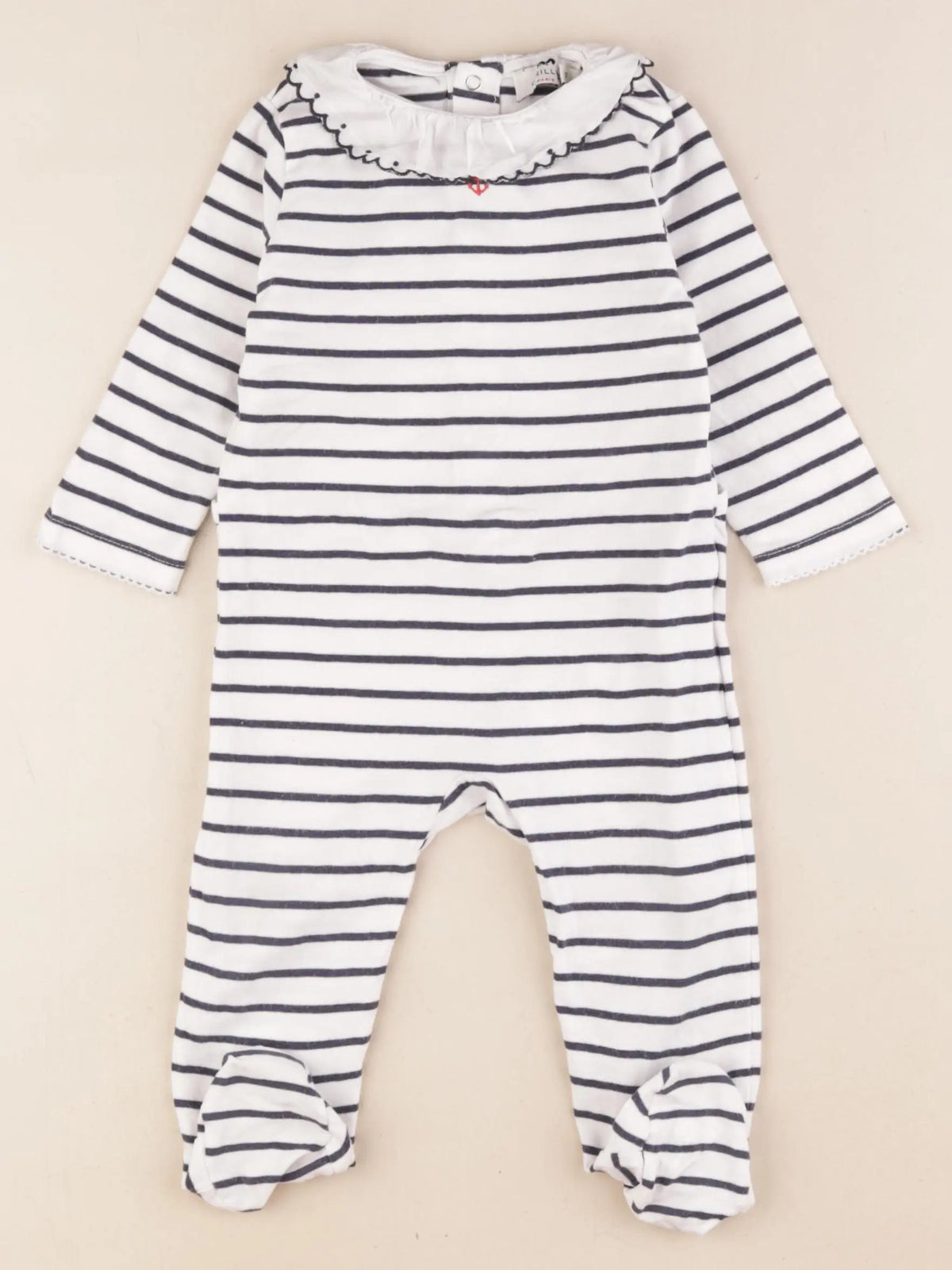 Cyrillus - pyjama coton blanc, bleu - 12 mois