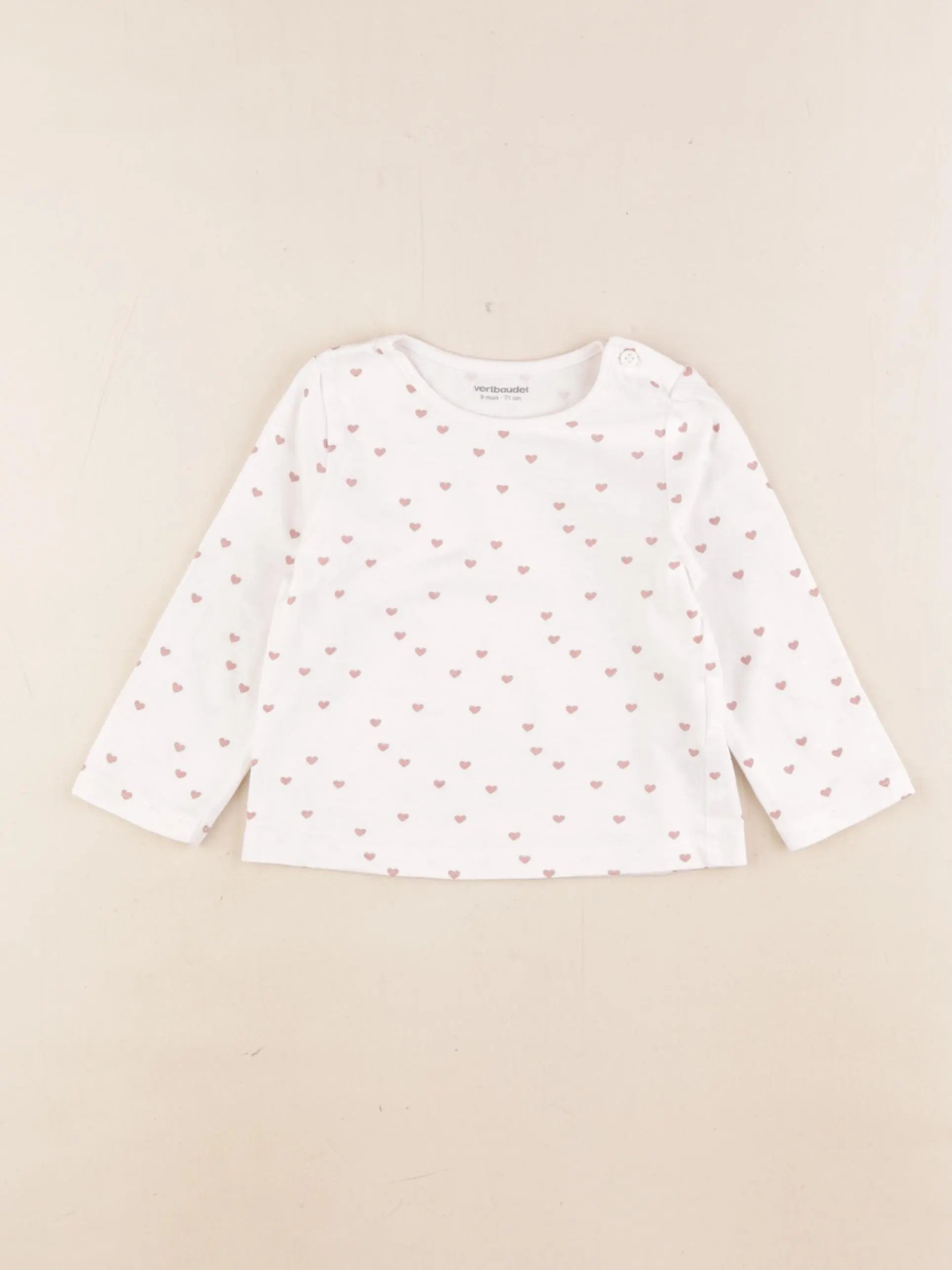Vertbaudet - tee-shirt blanc, rose - 9 mois