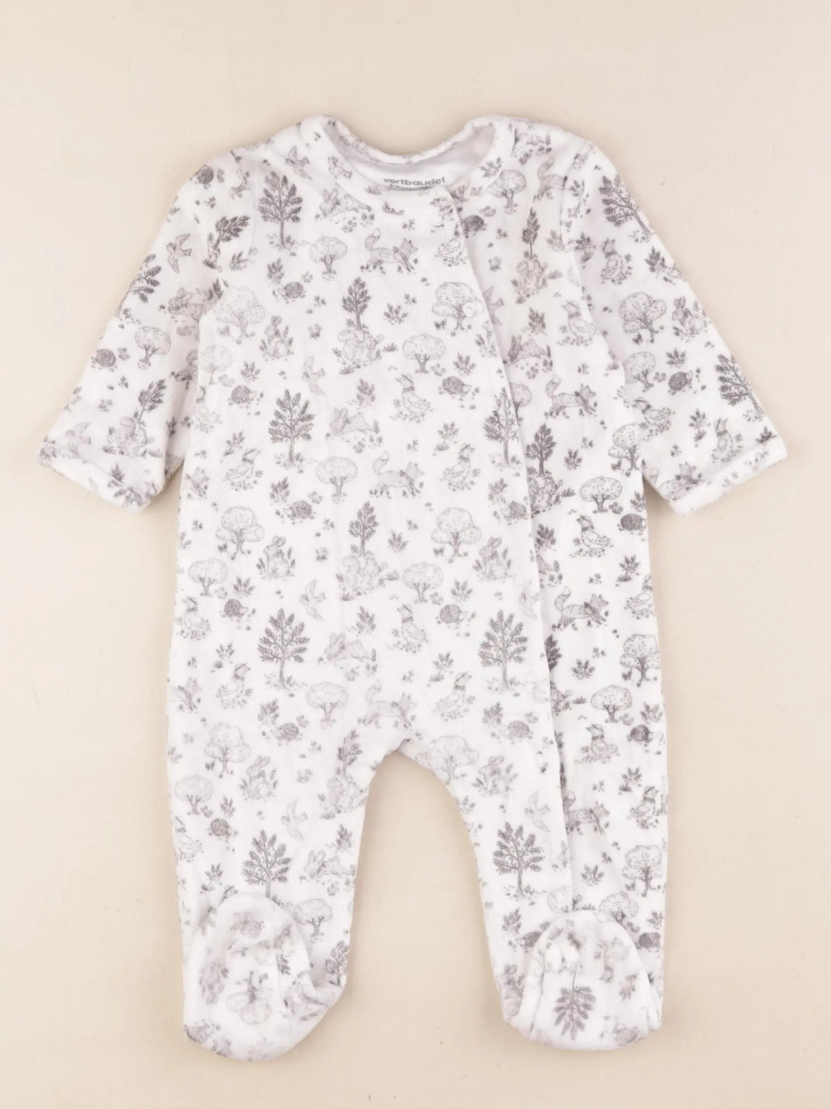 Vertbaudet - pyjama velours blanc, gris - 6 mois