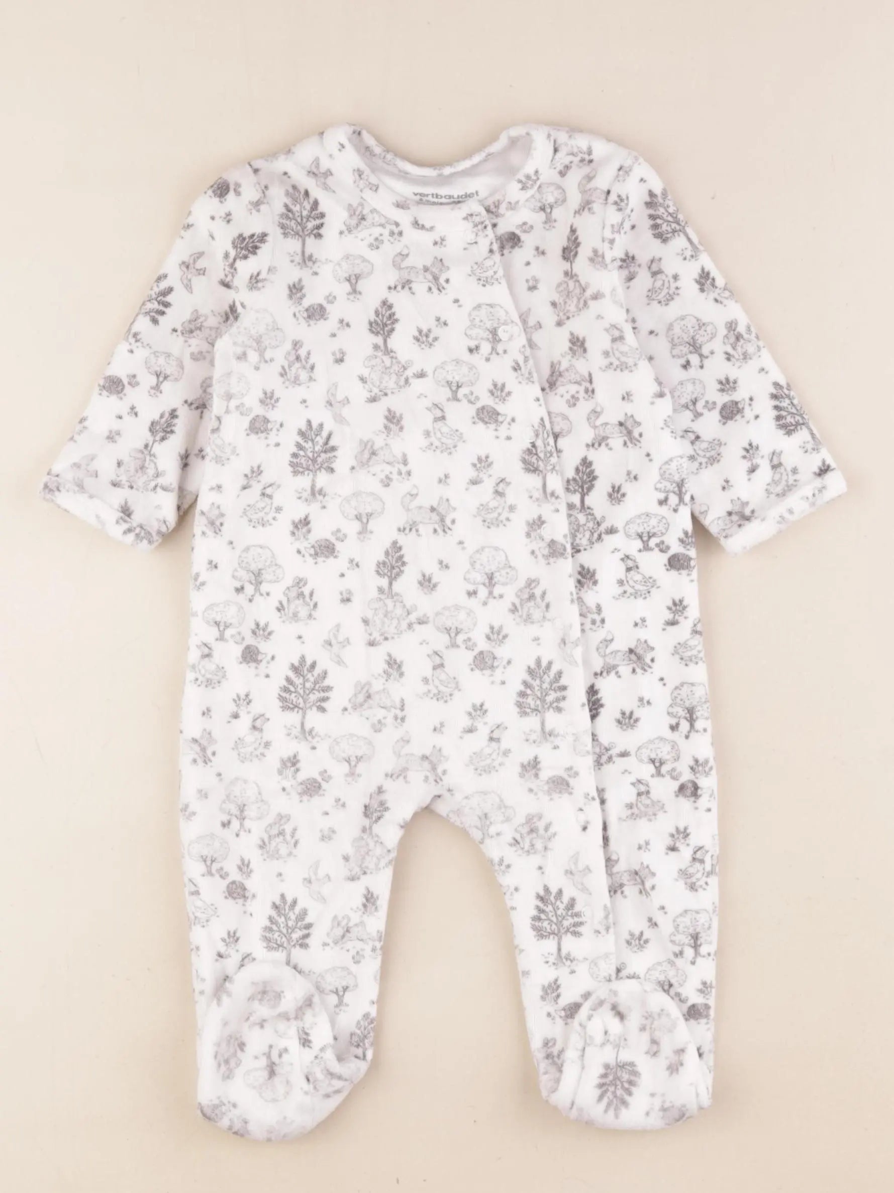 Vertbaudet - pyjama velours blanc, gris - 6 mois