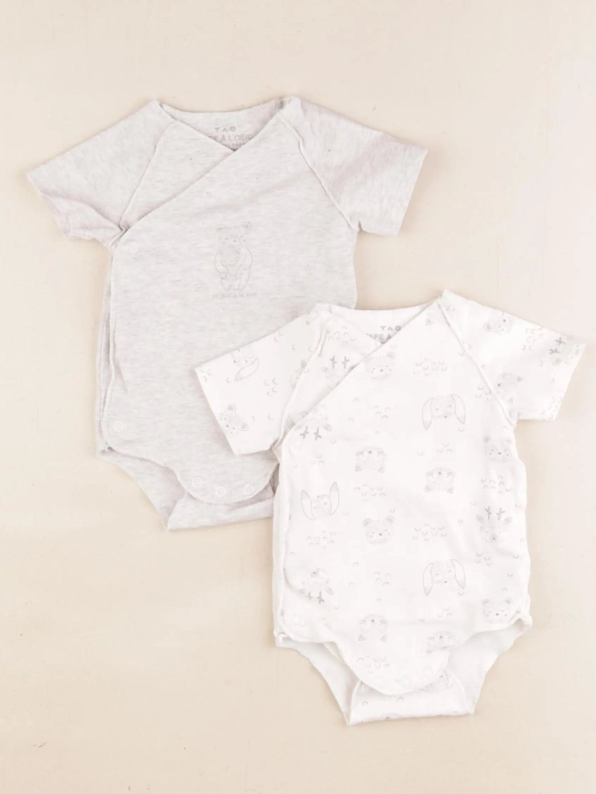 Tape à l'oeil - lot de 2 bodies en coton beige, gris - 3 mois