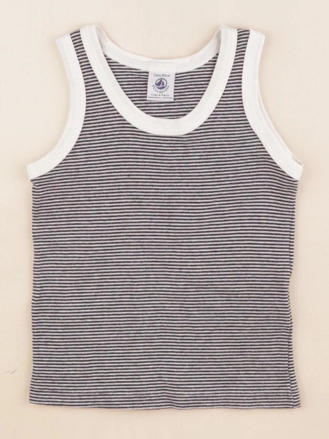 Petit Bateau - maillot de corps blanc, bleu - 2 ans