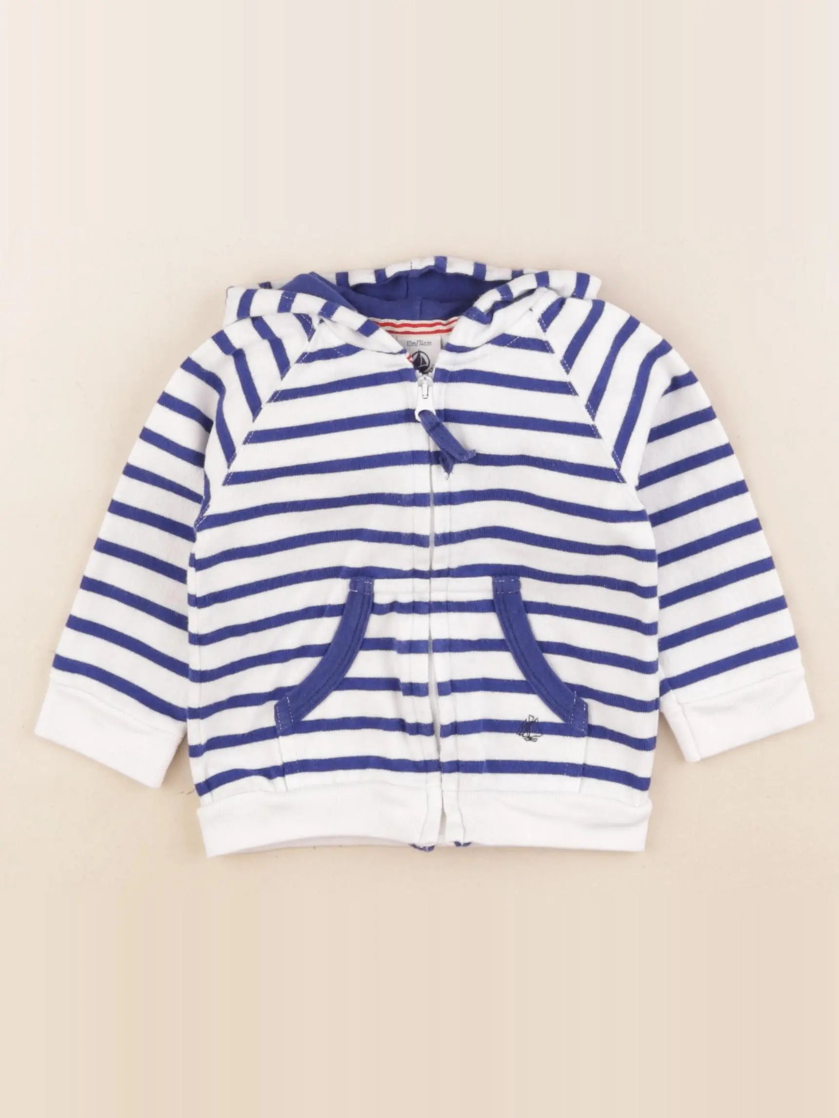 Petit Bateau - sweat blanc, bleu - 12 mois