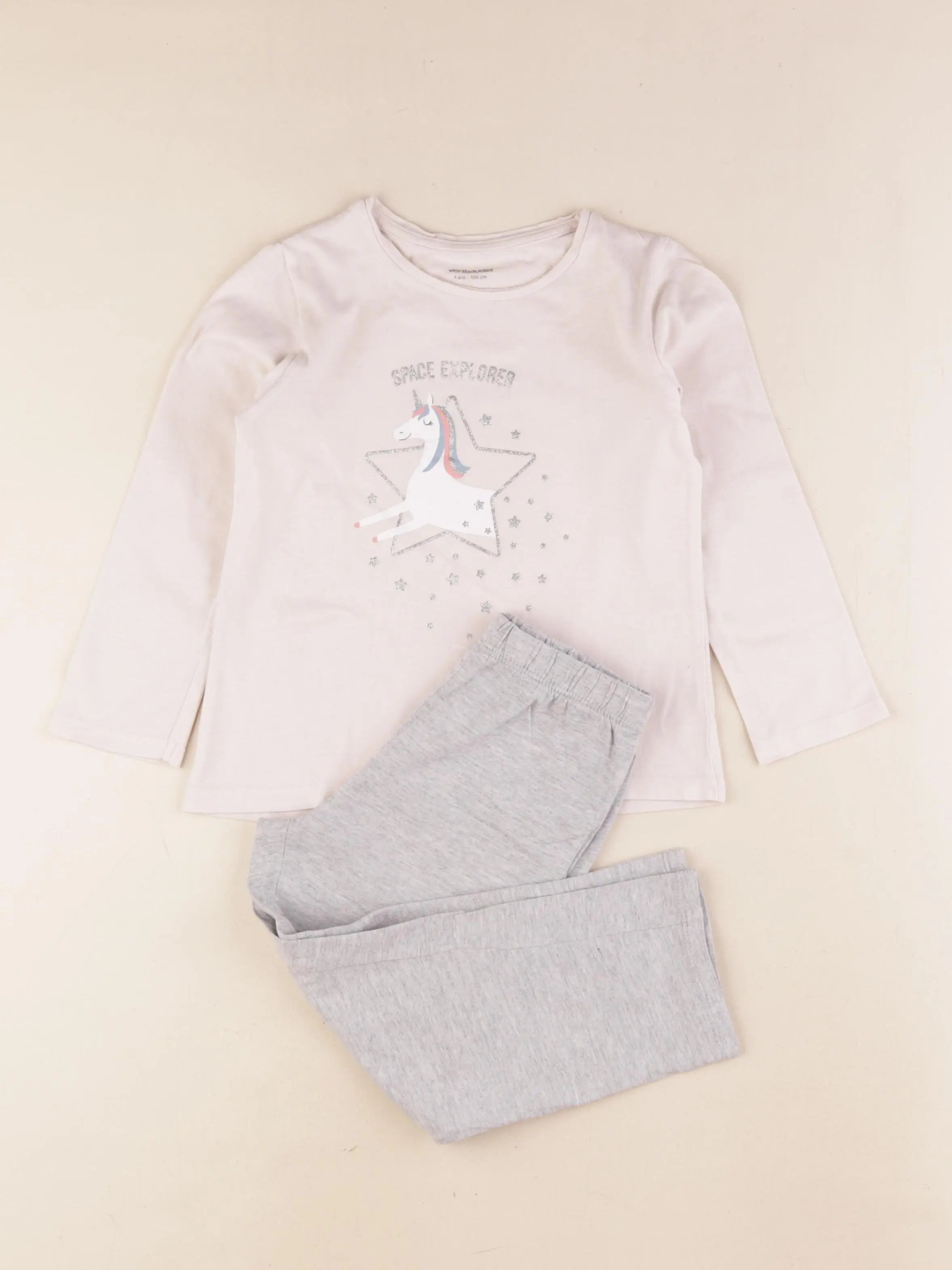 Vertbaudet - pyjama coton gris, rose - 4 ans