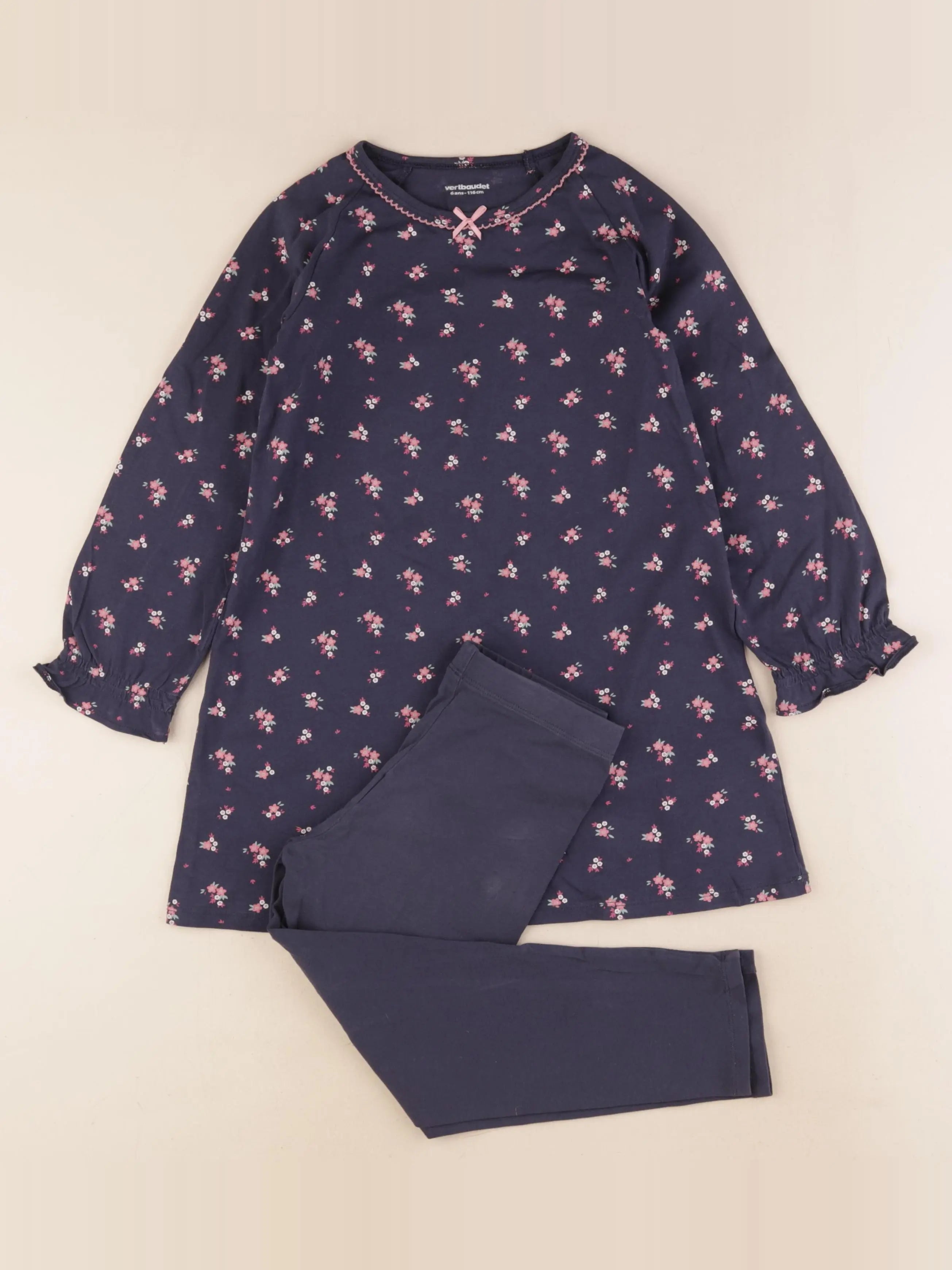 Vertbaudet - pyjama coton bleu, rose - 6 ans