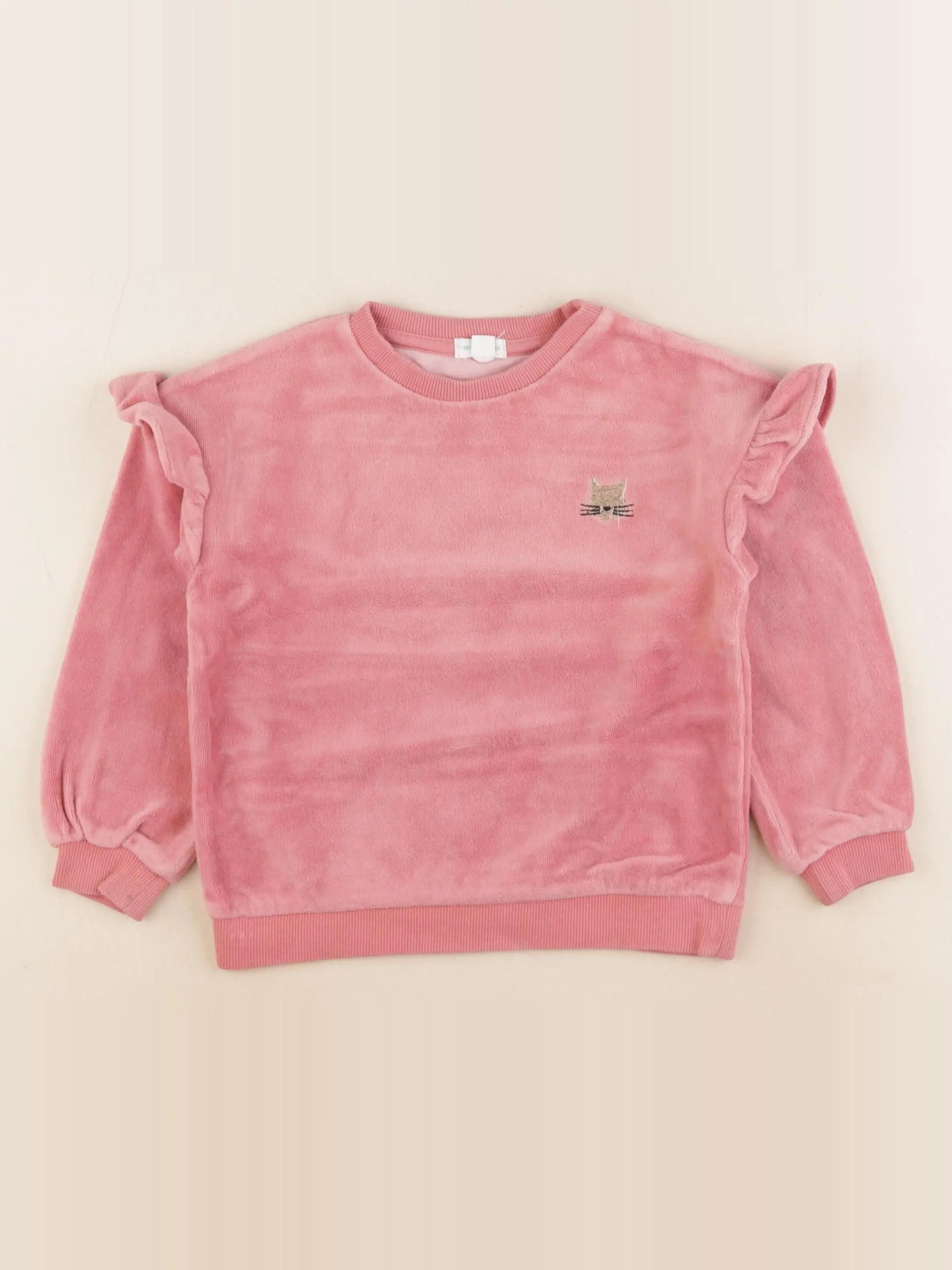 Vertbaudet - sweat velours rose, or - 4 ans