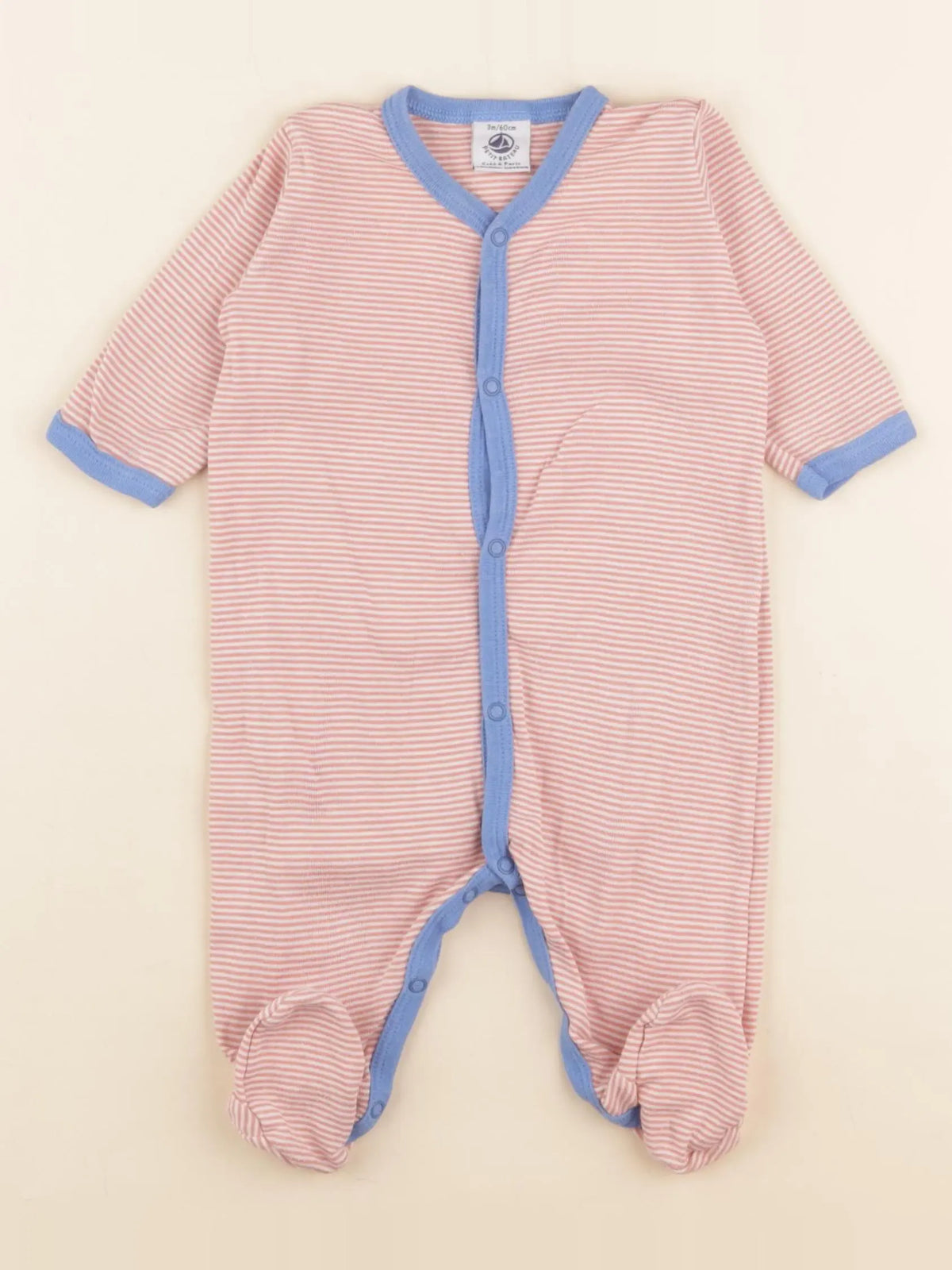 Petit Bateau - pyjama coton bleu, rouge - 3 mois