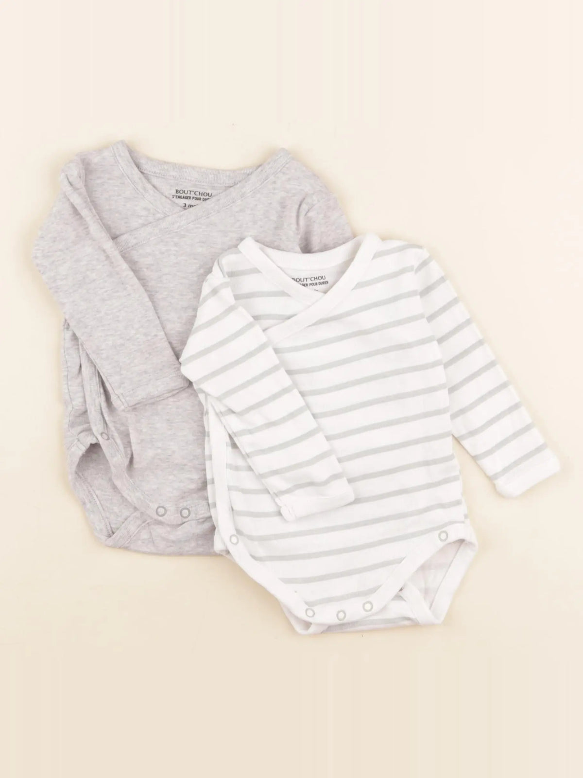 Boutchou - lot de 2 bodies en coton blanc, gris - 3 mois