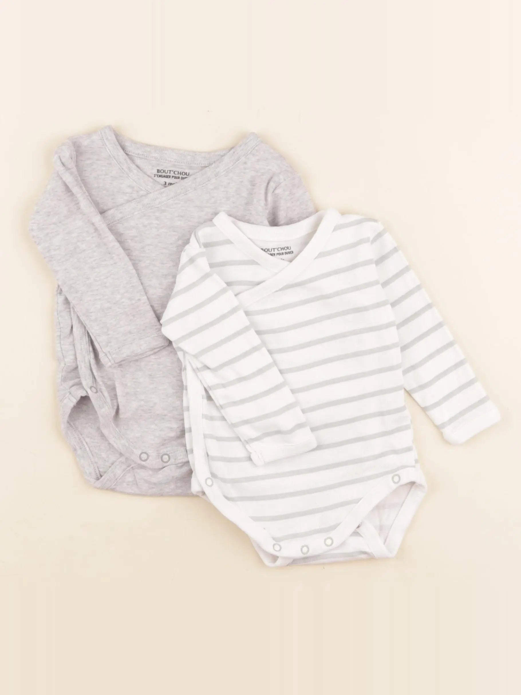 Boutchou - lot de 2 bodies en coton blanc, gris - 3 mois