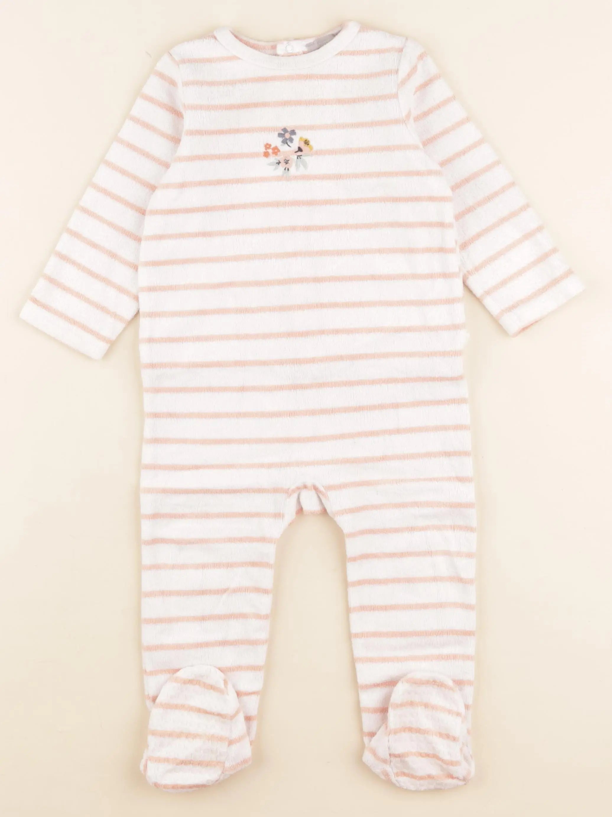 Boutchou - pyjama velours blanc, rose - 12 mois