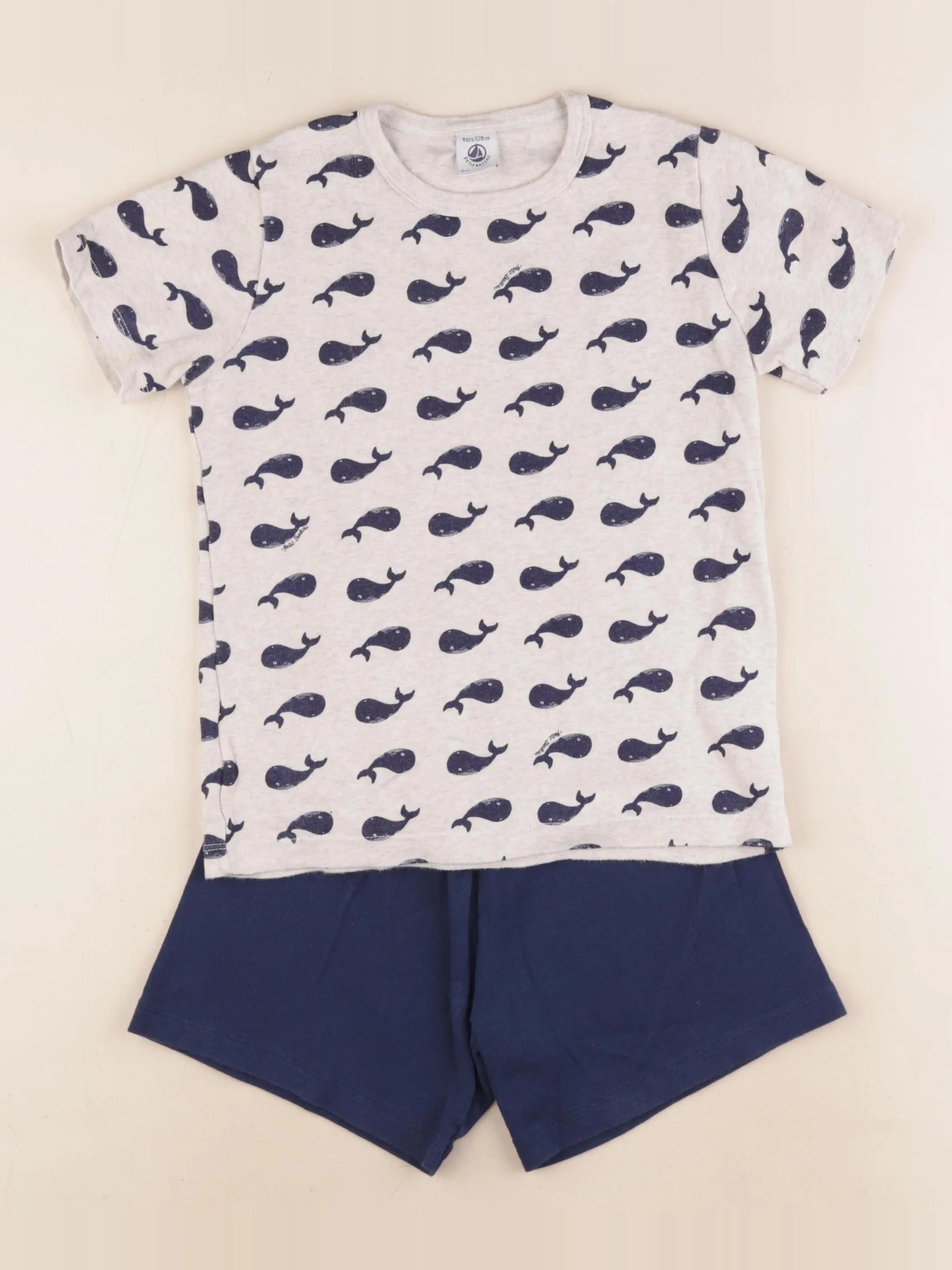 Petit Bateau - pyjama coton gris, bleu - 8 ans