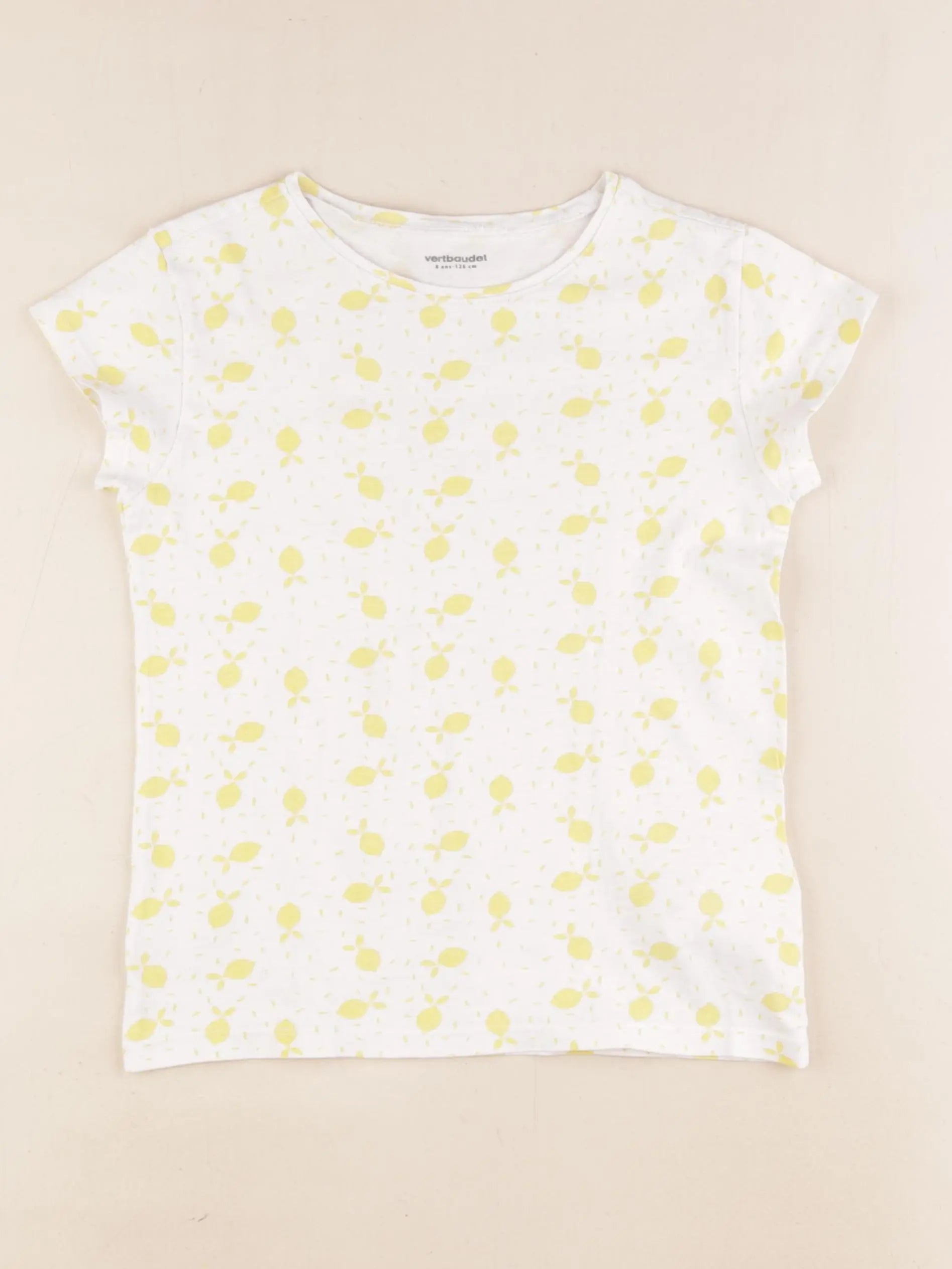 Vertbaudet - tee-shirt blanc, jaune - 8 ans