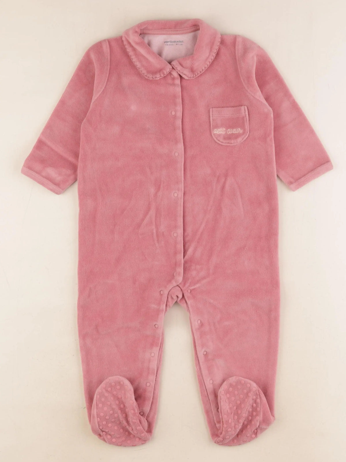 Vertbaudet - pyjama velours blanc, rose - 18 mois