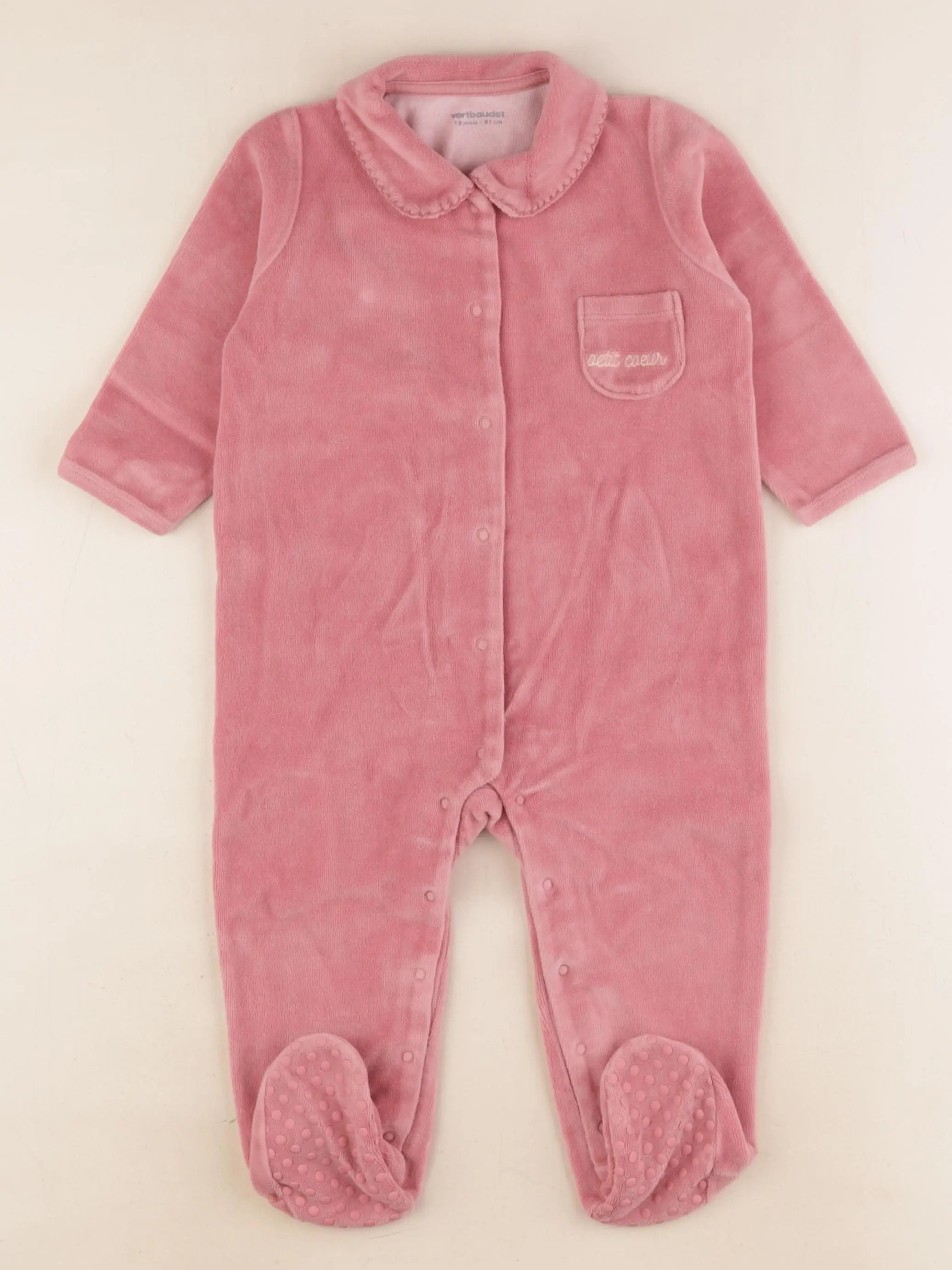 Vertbaudet - pyjama velours blanc, rose - 18 mois