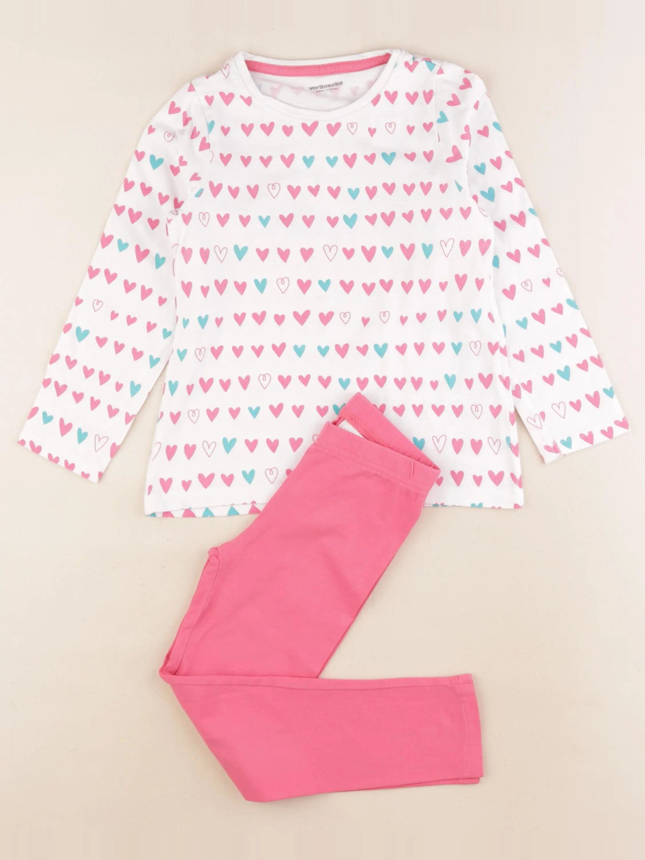 Vertbaudet - pyjama coton blanc, rose - 6 ans
