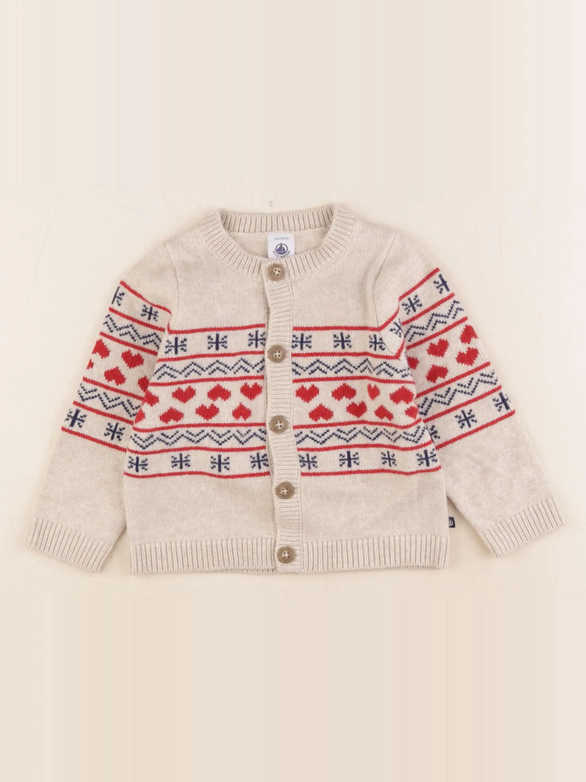 Petit Bateau - gilet beige, rouge - 24 mois