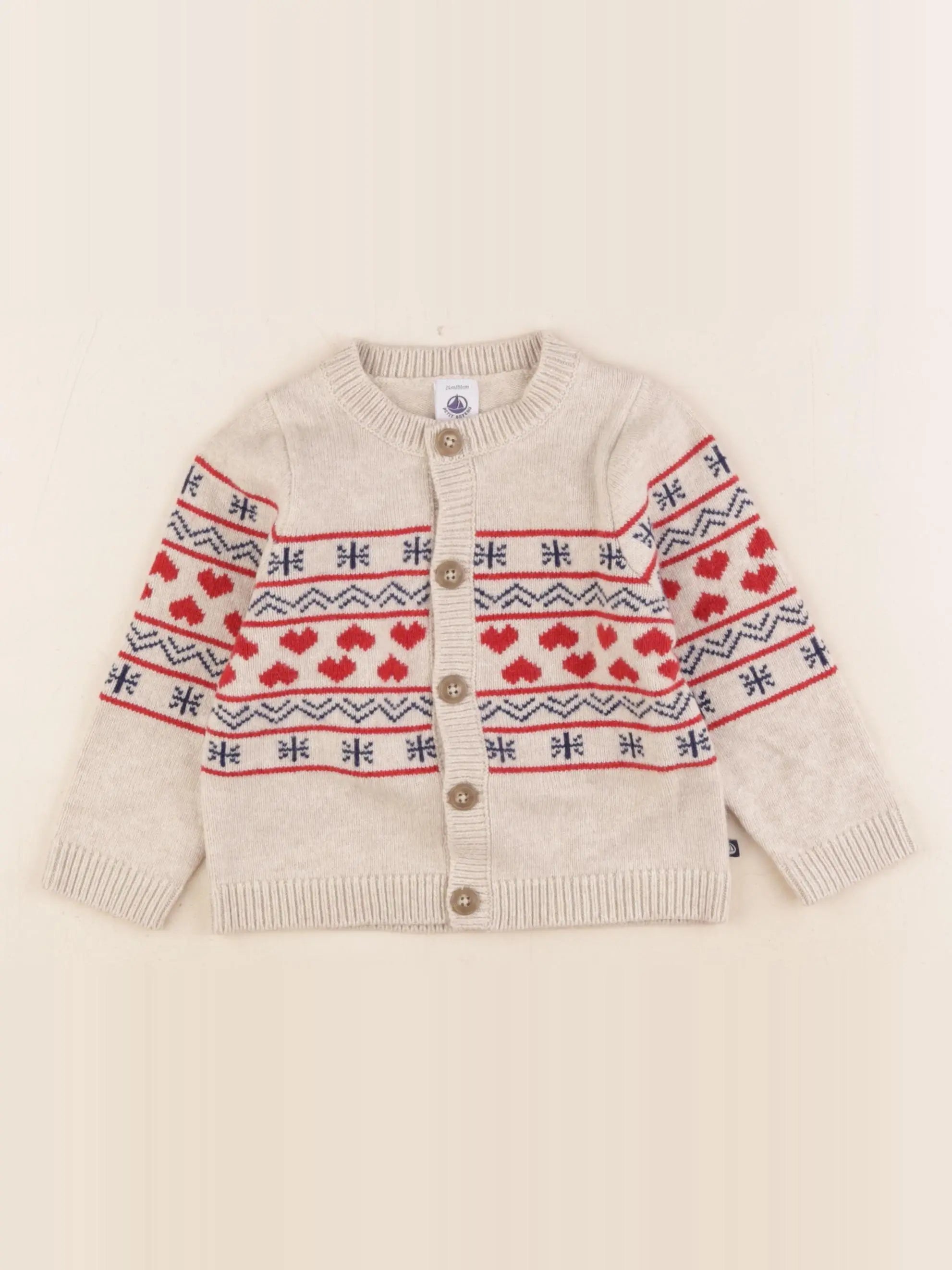 Petit Bateau - gilet beige, rouge - 24 mois