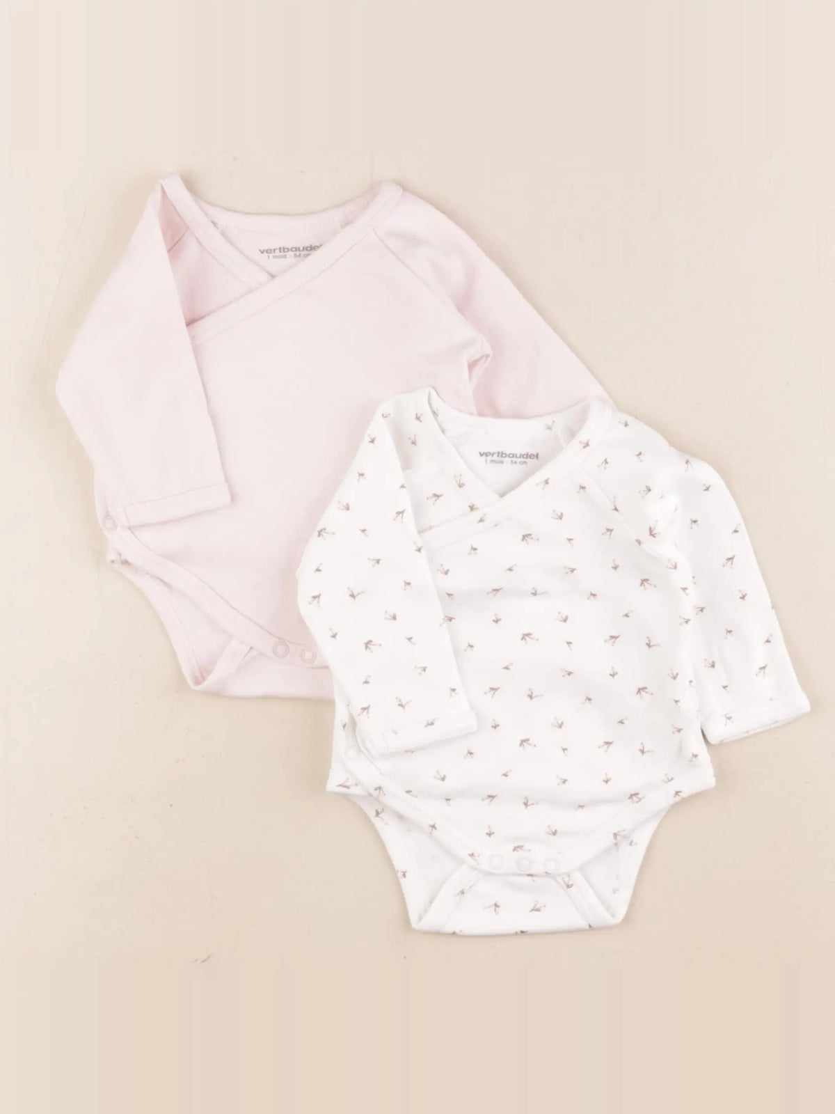 Vertbaudet - lot de 2 bodies en coton blanc, rose - 1 mois