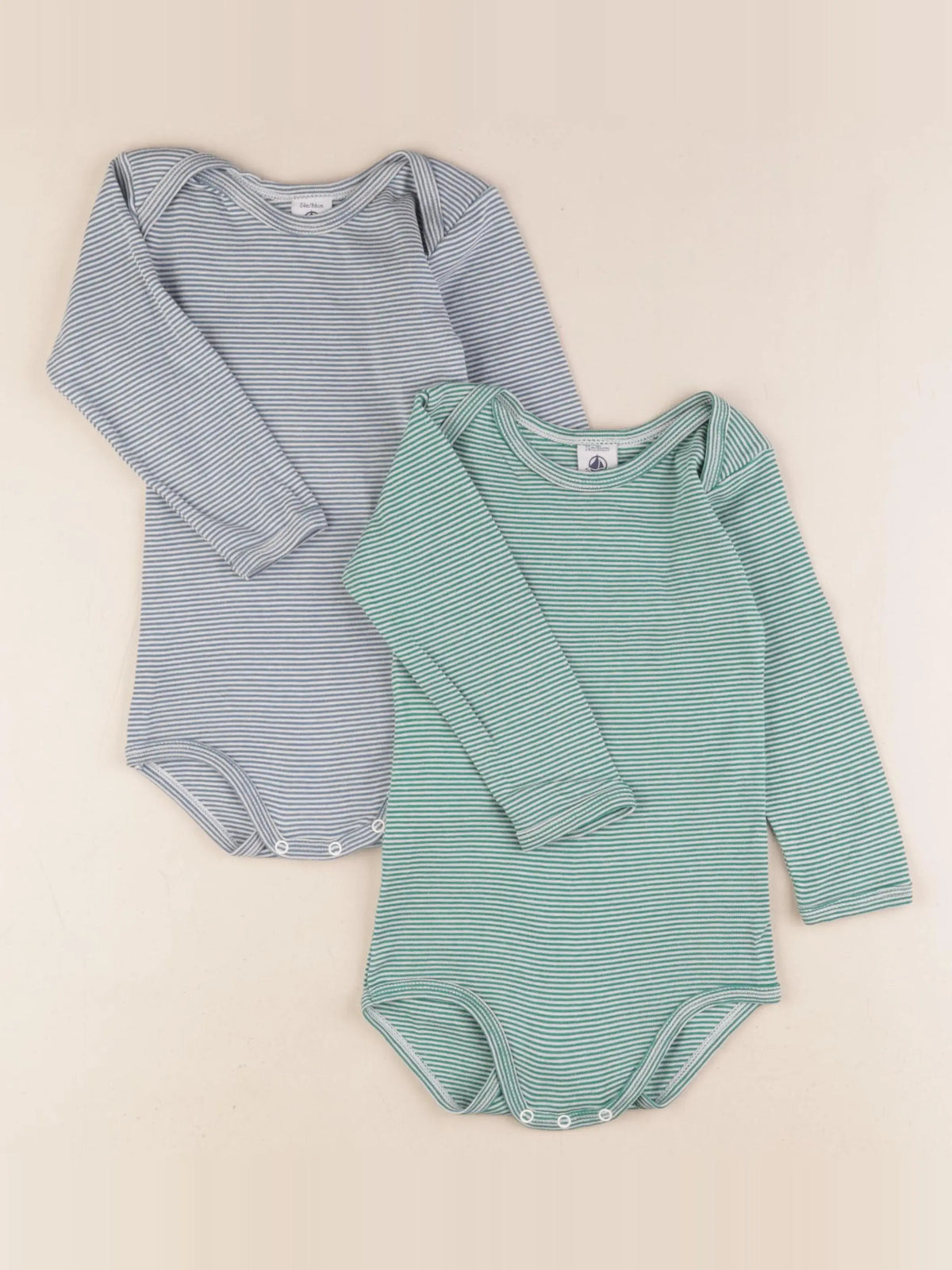 Petit Bateau - lot de 2 bodies en coton vert, bleu - 24 mois
