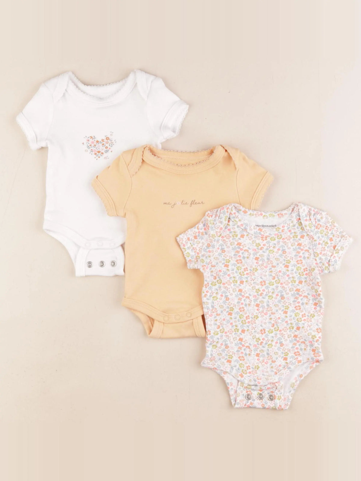 Vertbaudet - lot de 3 bodies en coton multicolore - 1 mois