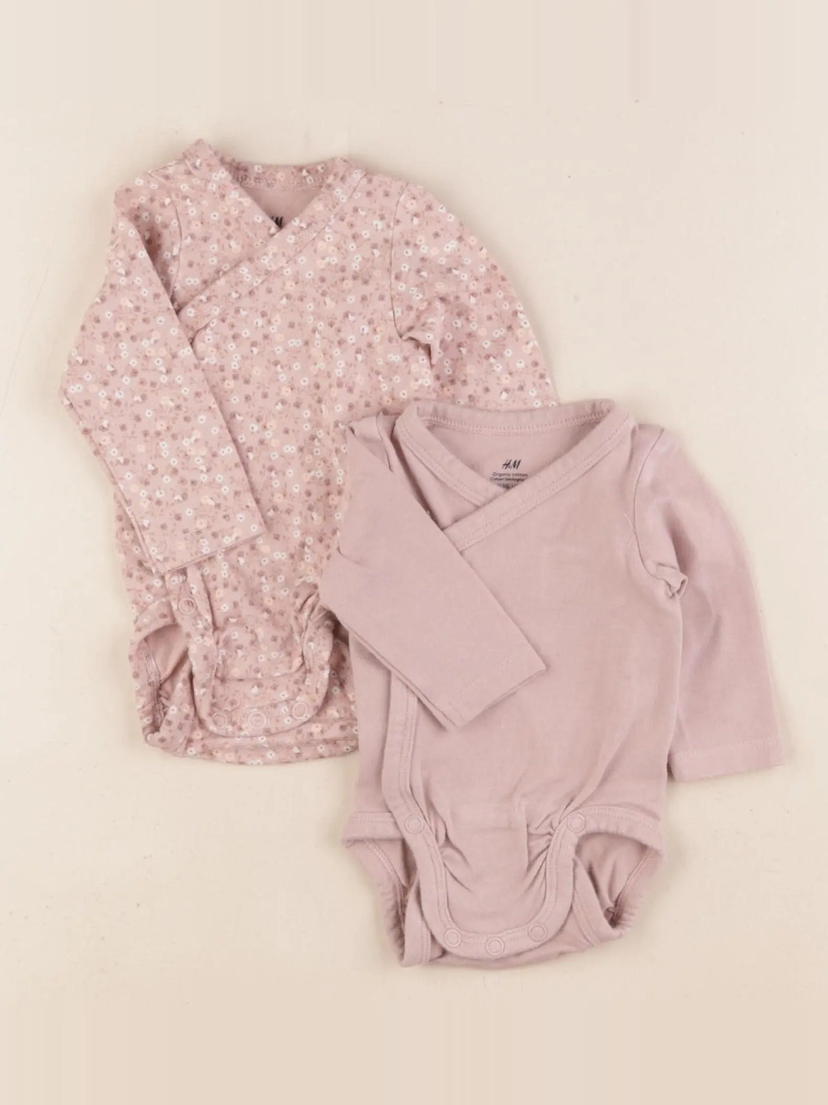 H&M - lot de 2 bodies en coton rose - 0/1 mois
