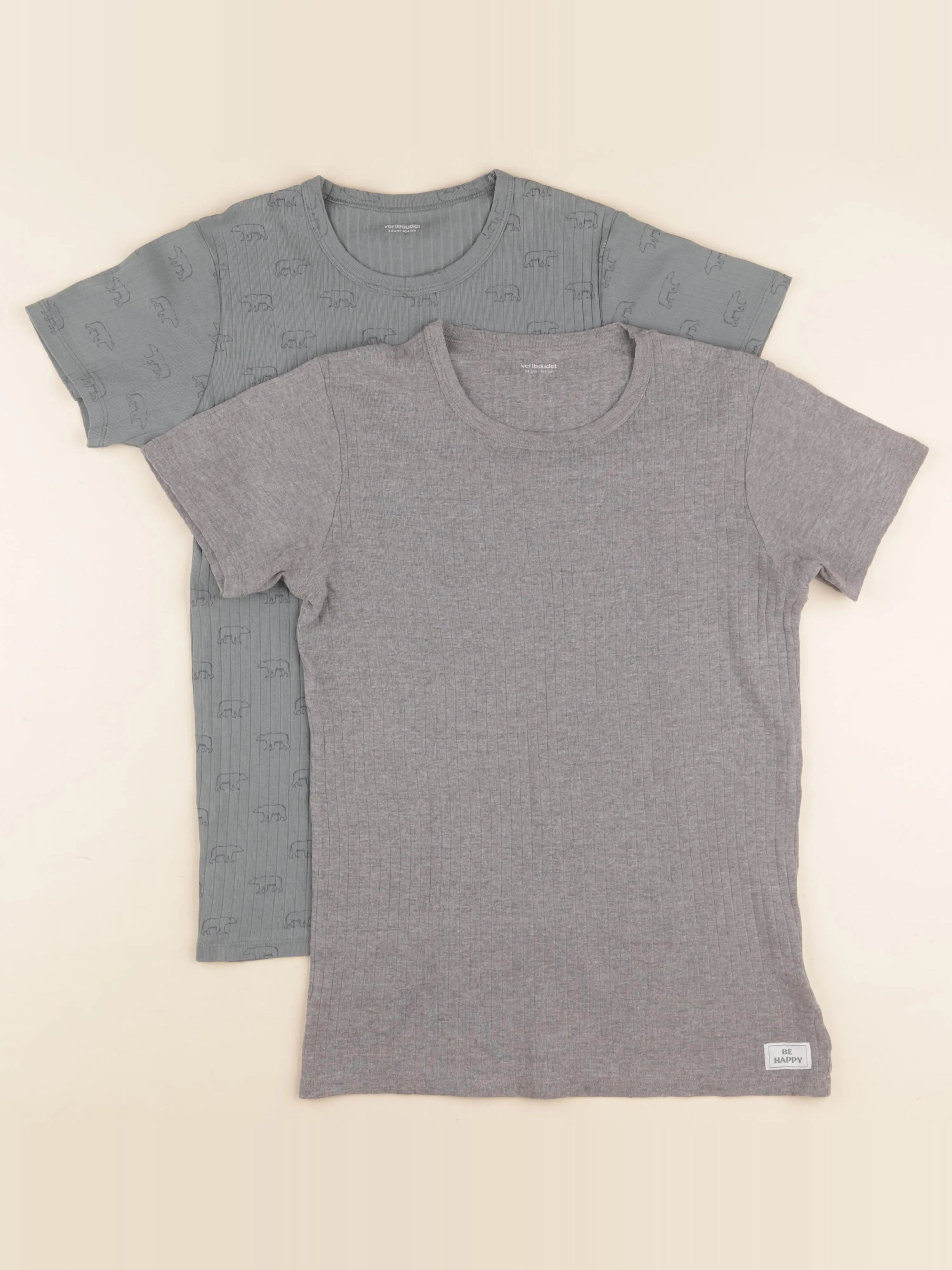 Vertbaudet - lot de 2 maillots de corps vert, gris - 14 ans