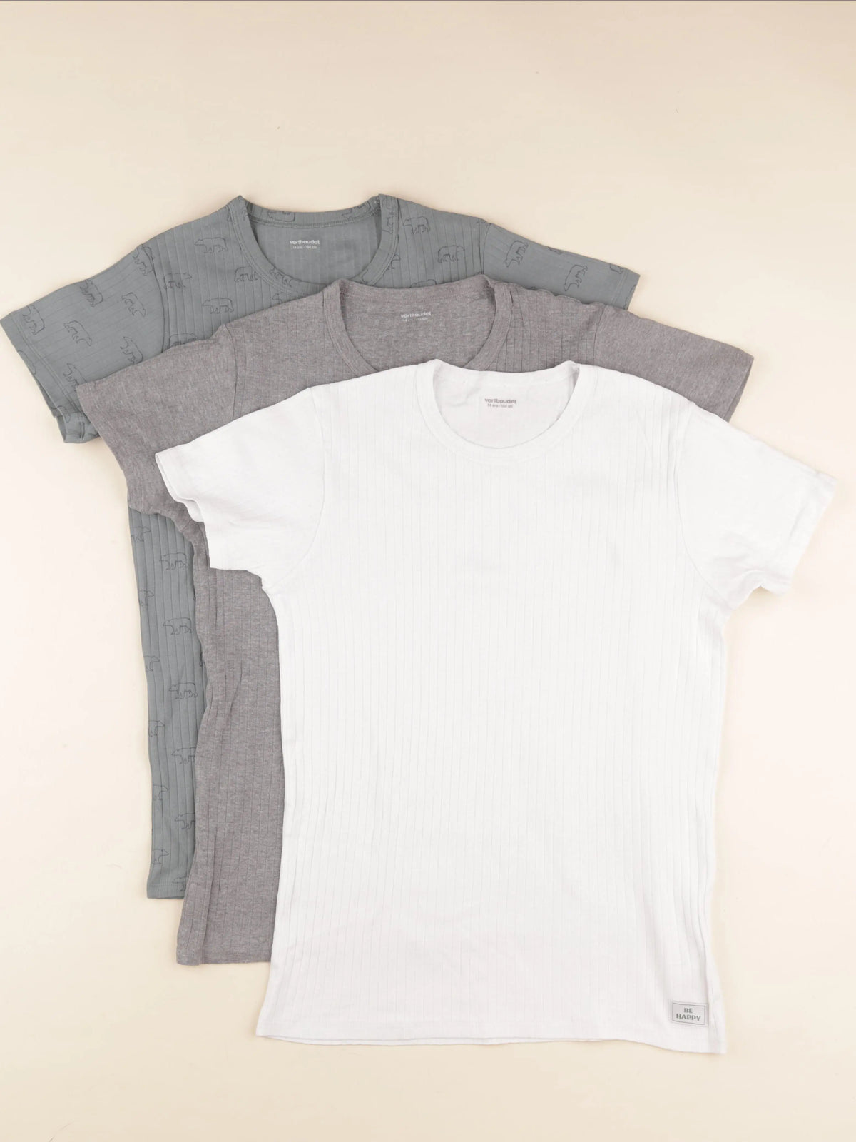 Vertbaudet - lot de 3 maillots de corps blanc, vert, gris - 14 ans