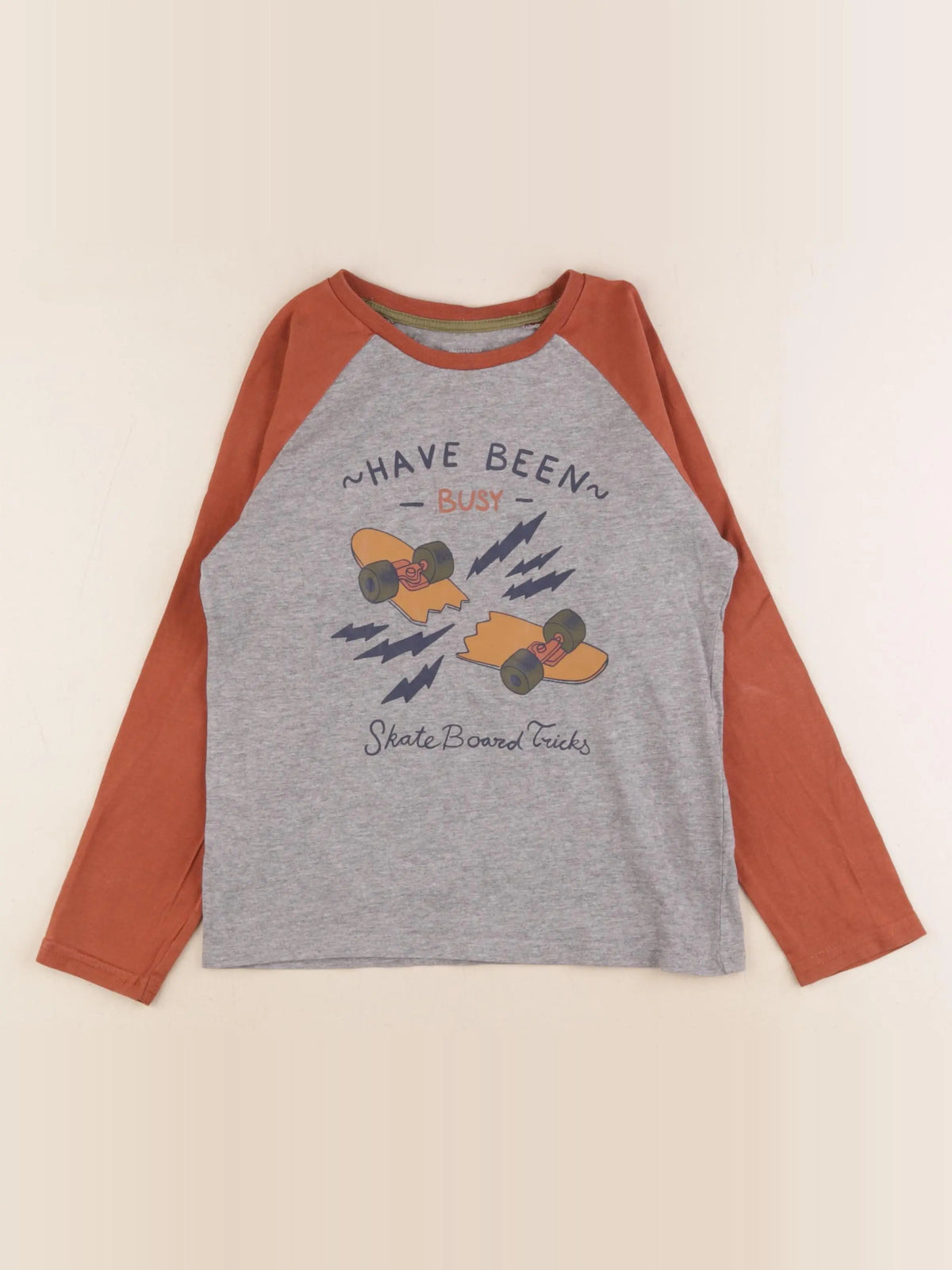 Vertbaudet - tee-shirt gris, marron - 8 ans