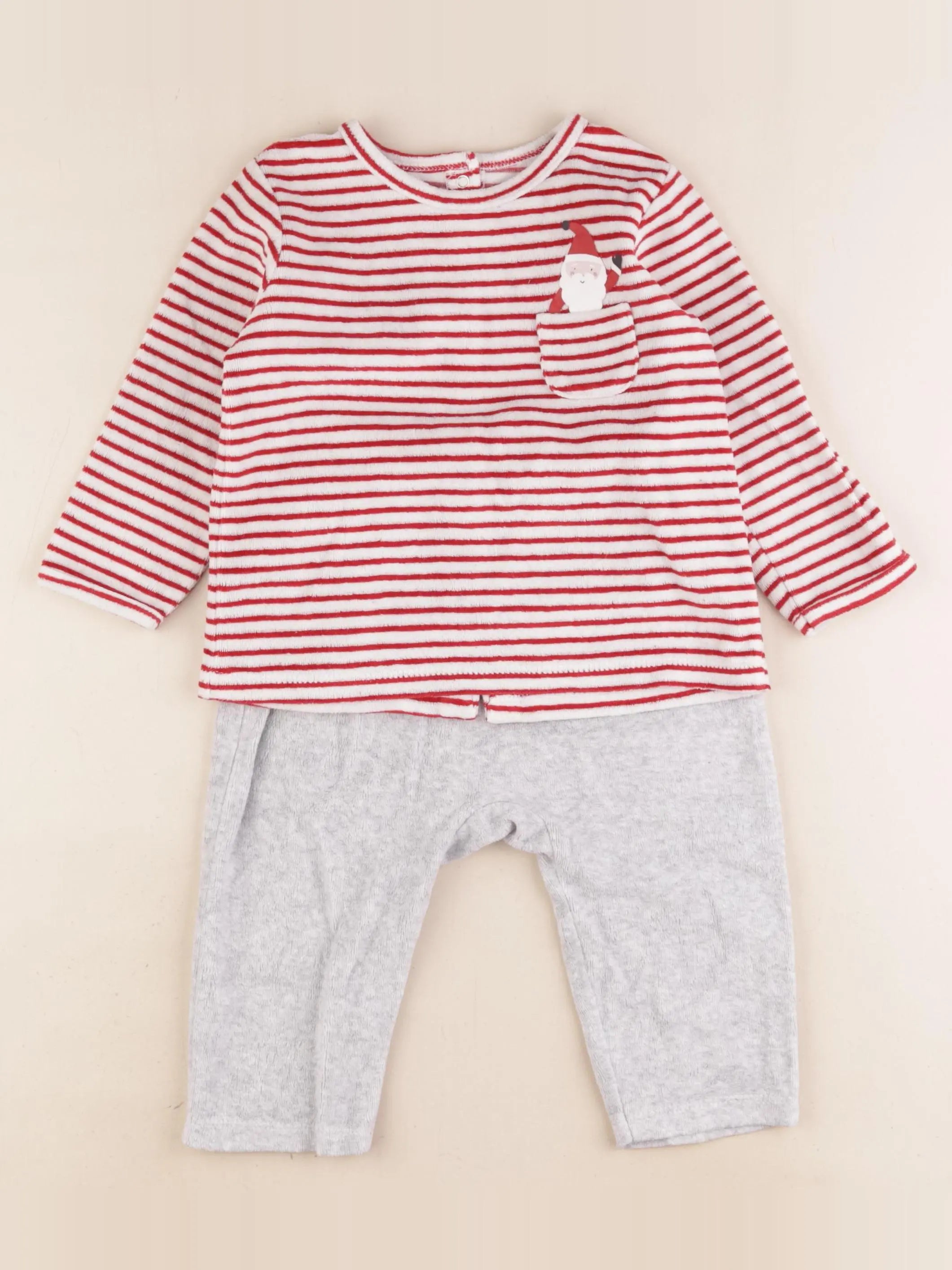 Vertbaudet - pyjama velours gris, rouge - 18 mois