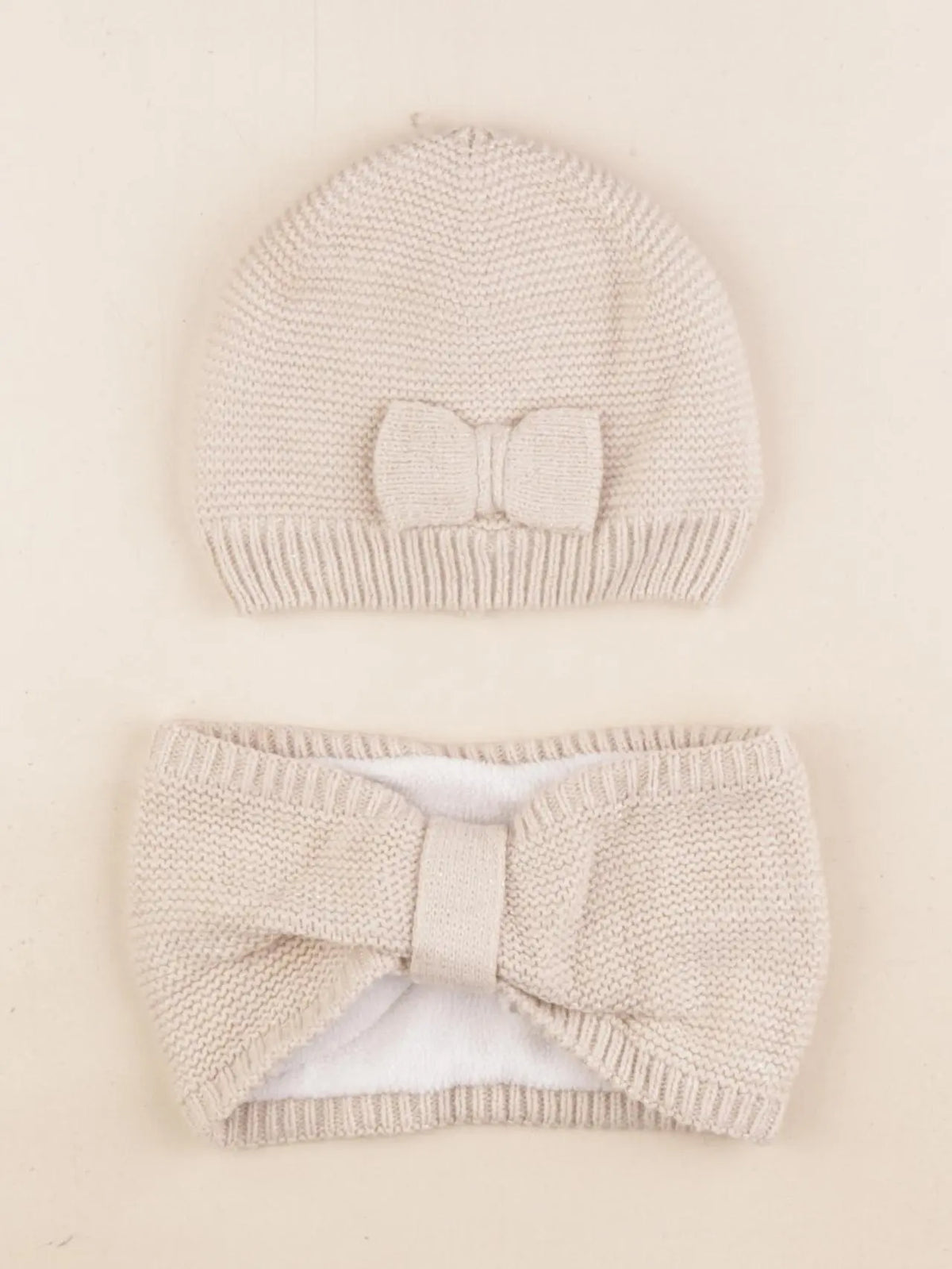 Vertbaudet - ensemble bonnet/tour de cou beige, or - 12/18 mois