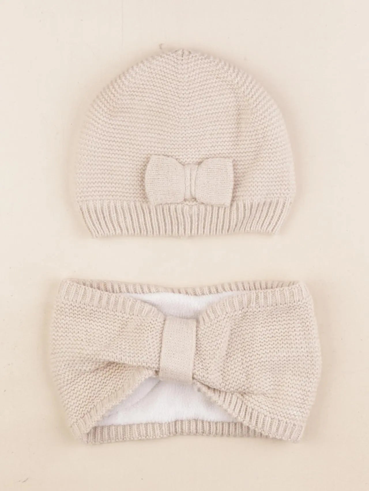 Vertbaudet - ensemble bonnet/tour de cou beige, or - 12/18 mois
