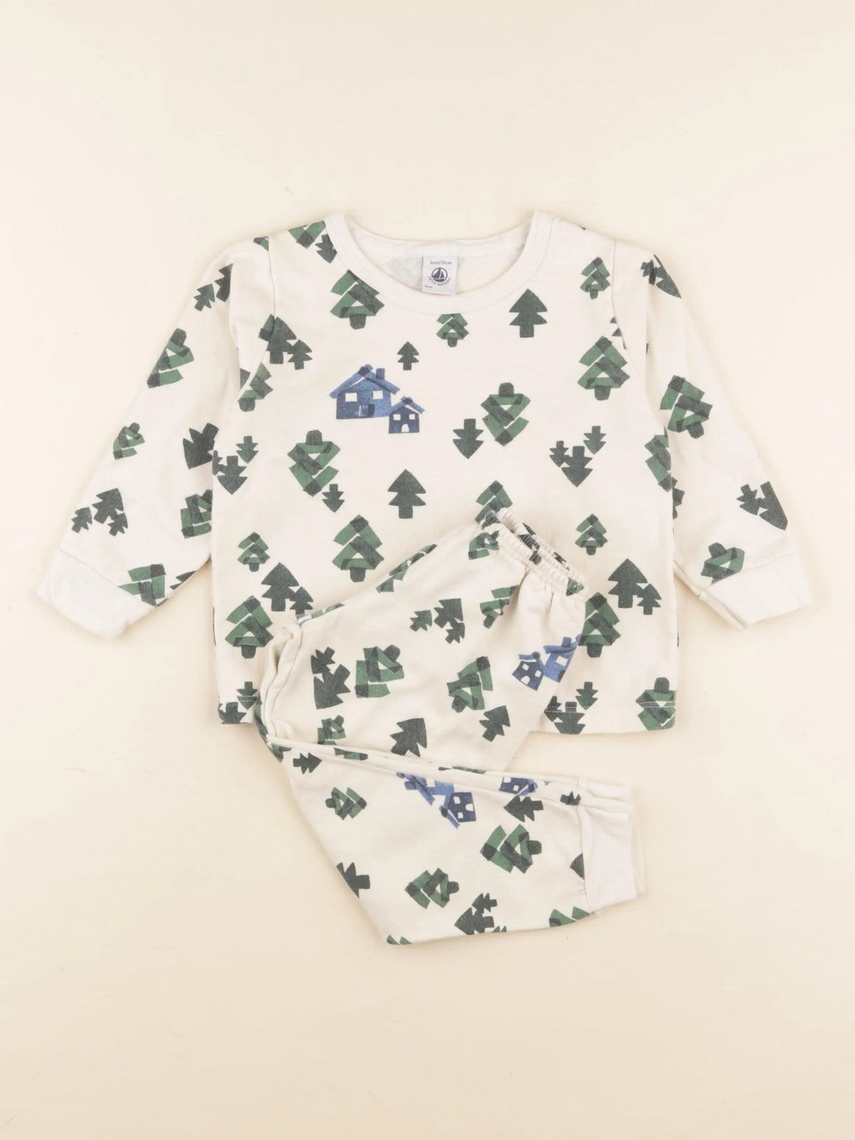 Petit Bateau - pyjama coton beige, vert - 3 ans
