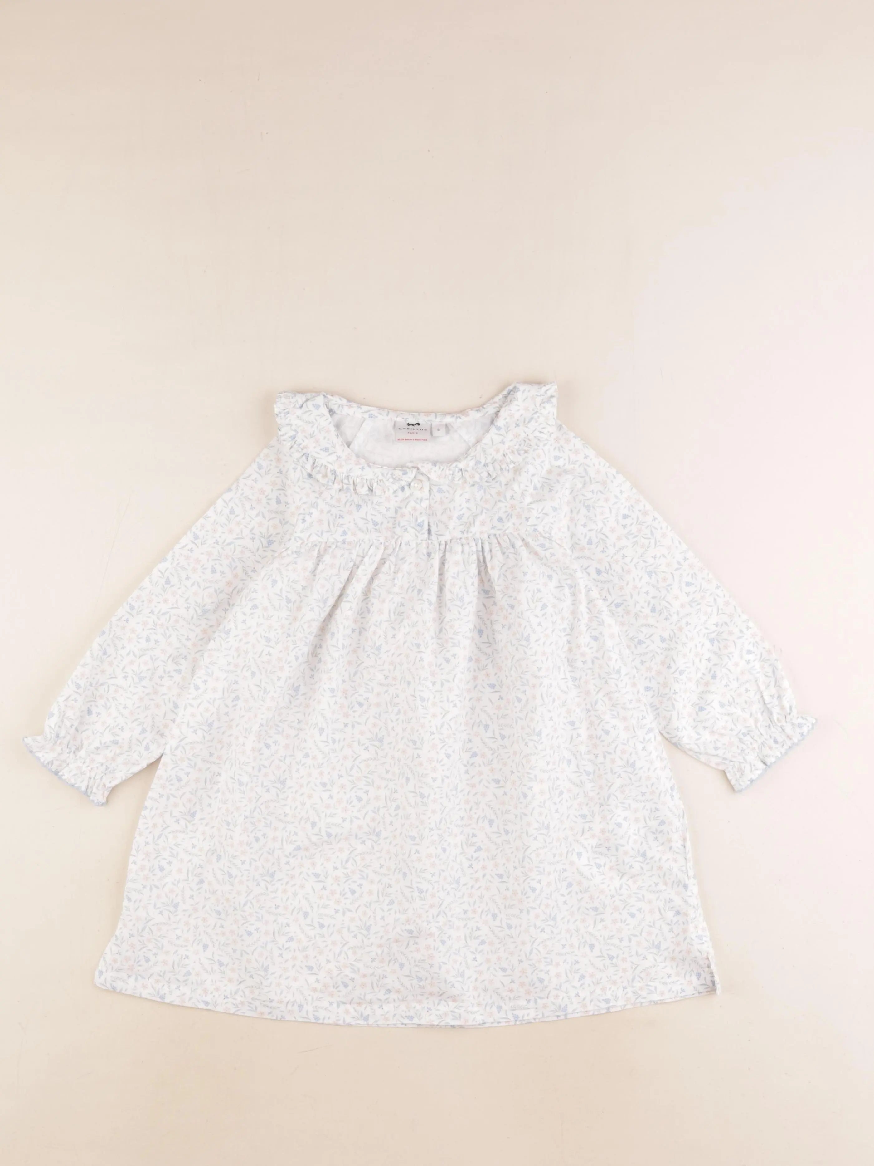 Cyrillus - chemise de nuit coton blanc, bleu - 3 ans
