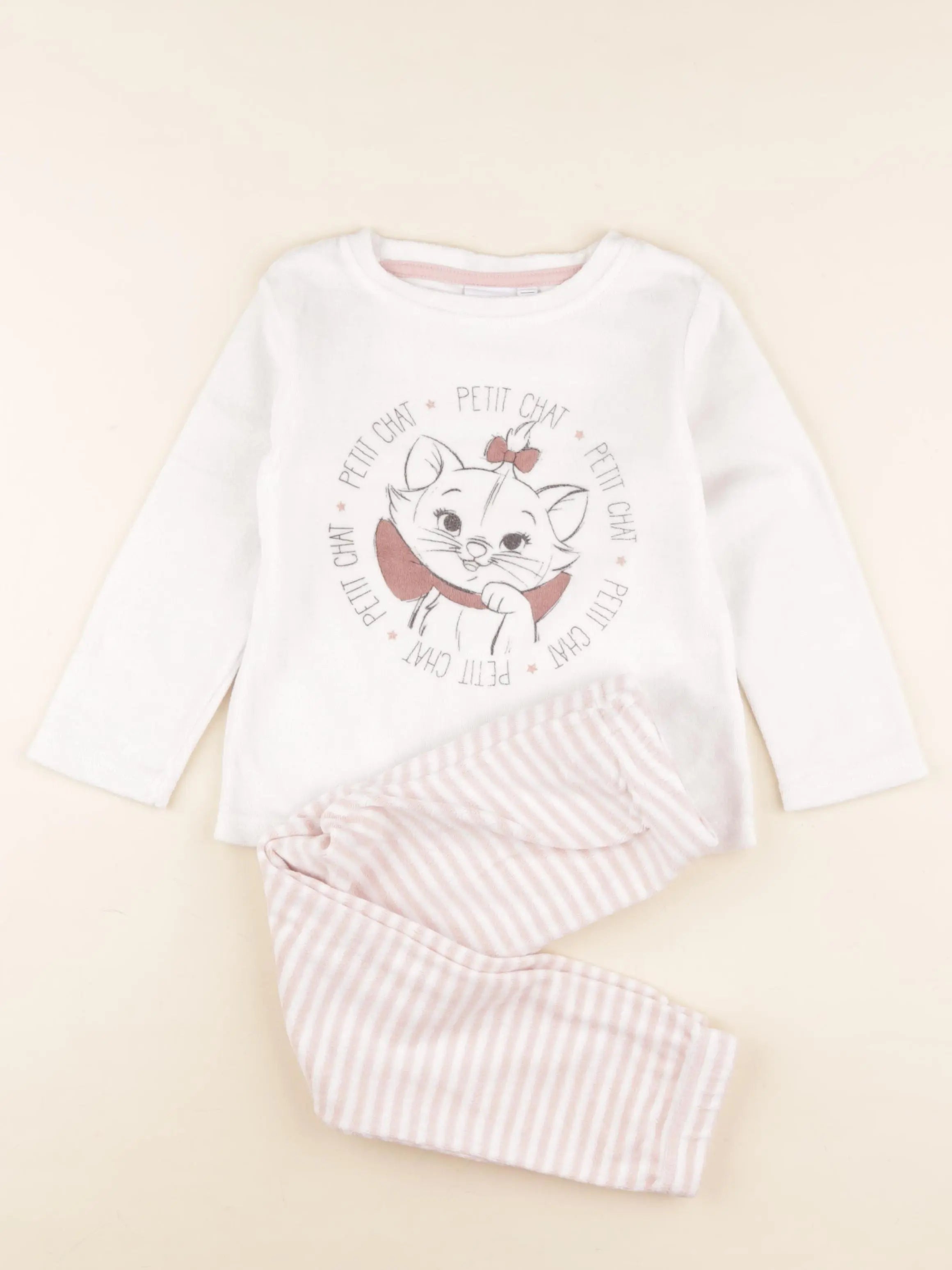 Vertbaudet - pyjama velours blanc, rose - 4 ans