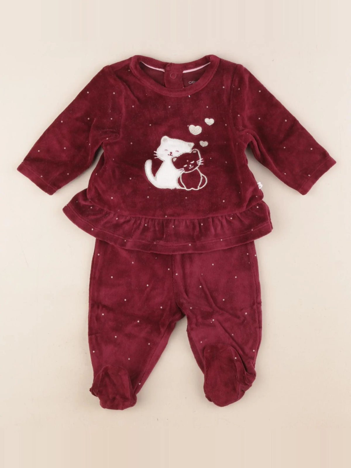 Obaïbi - pyjama velours rouge - 3 mois
