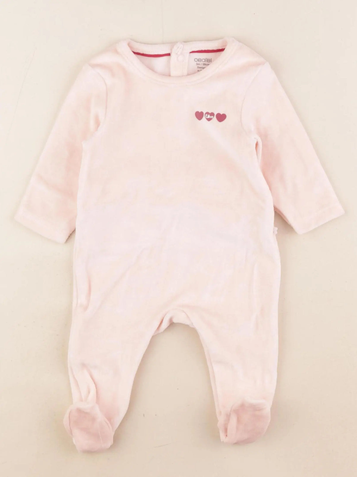 Obaïbi - pyjama velours rose - 3 mois