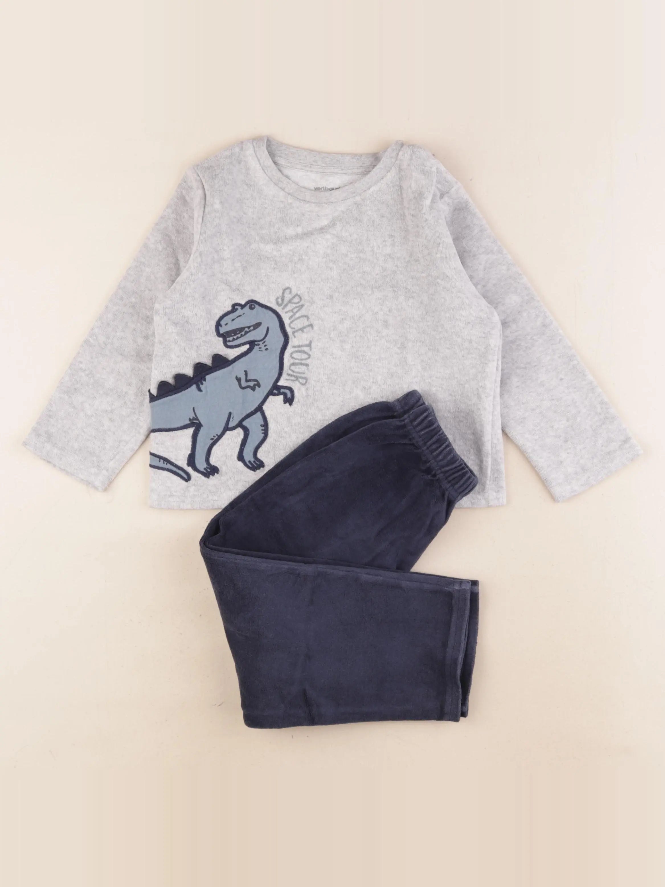 Vertbaudet - pyjama velours bleu, gris - 3 ans