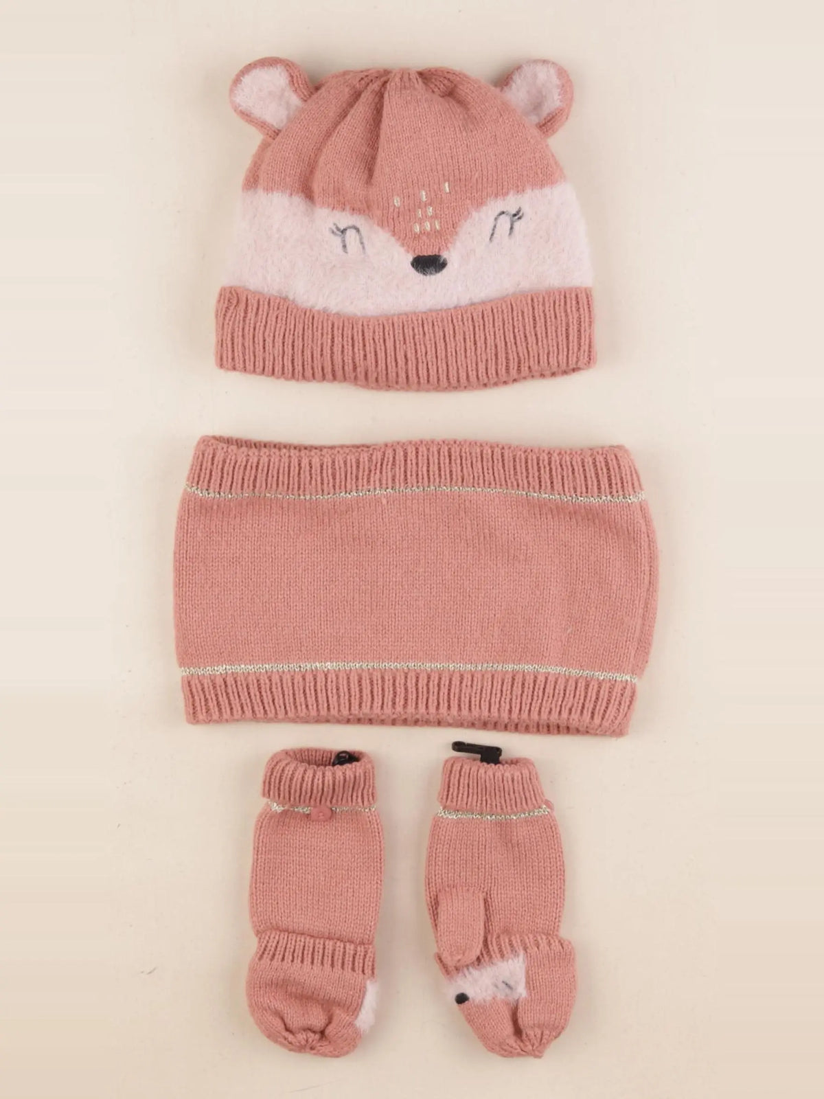 Vertbaudet - ensemble bonnet/moufles/tour de cou rose - 4/6 ans