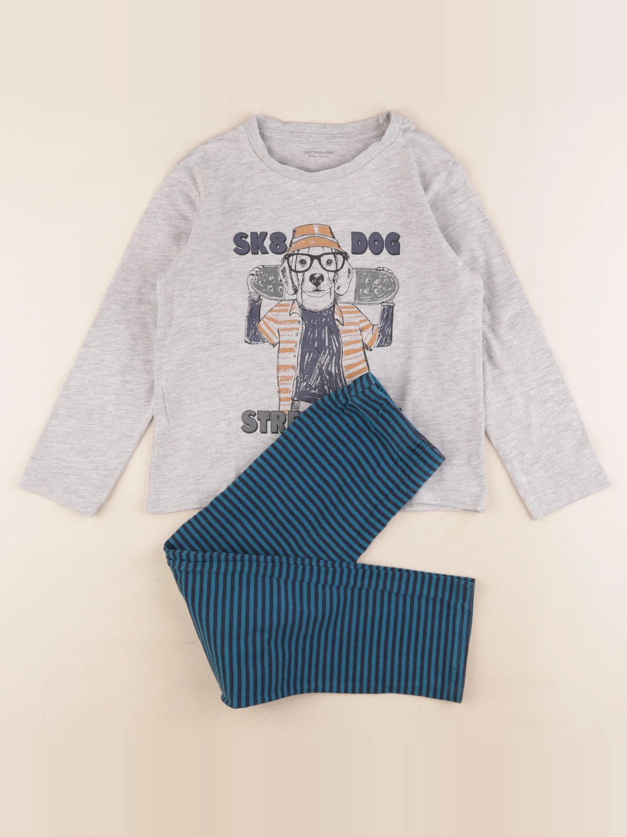Vertbaudet - pyjama coton gris, bleu - 6 ans