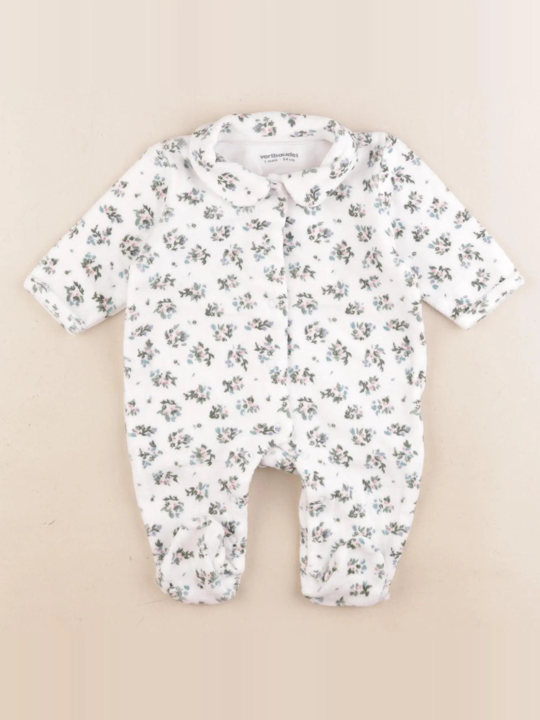 Vertbaudet - pyjama velours blanc - 1 mois