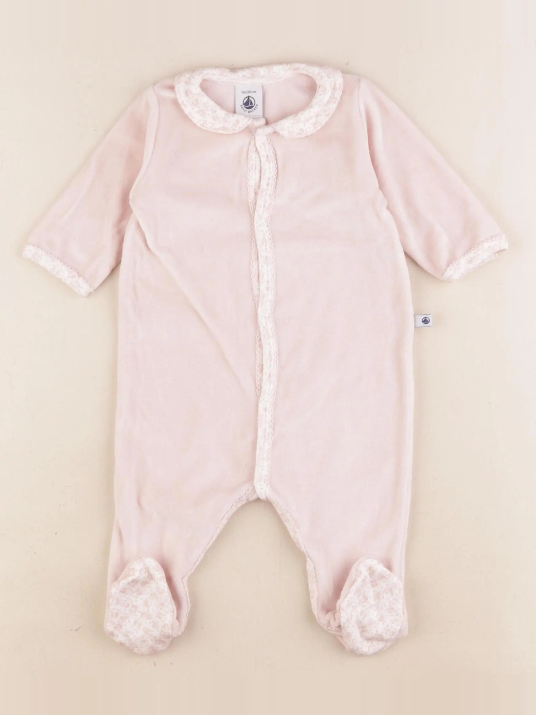 Petit Bateau - pyjama velours rose - 3 mois