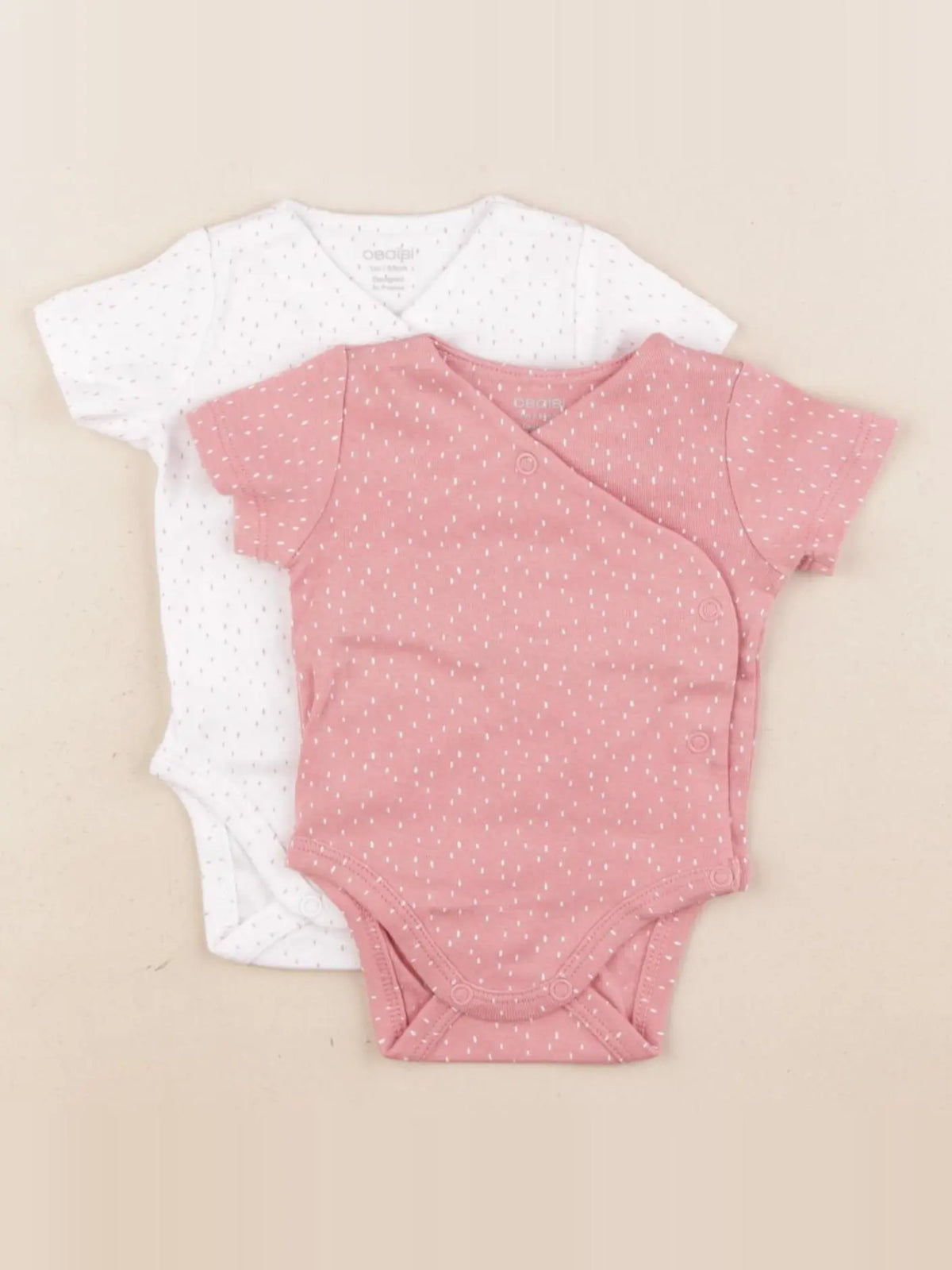 Obaïbi - lot de 2 bodies en coton rose, blanc - 1 mois
