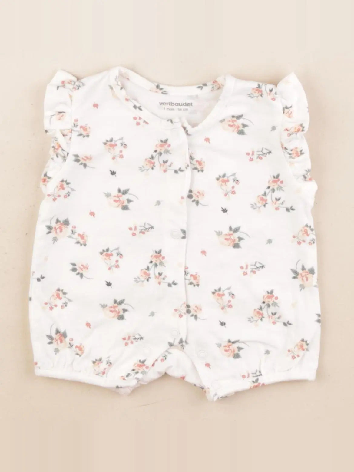 Vertbaudet - pyjama coton rose, blanc - 1 mois