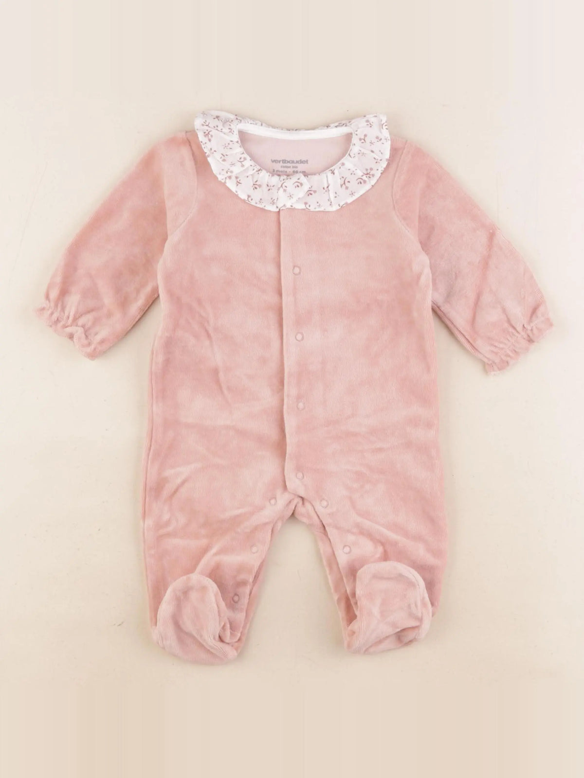 Vertbaudet - pyjama velours rose - 3 mois