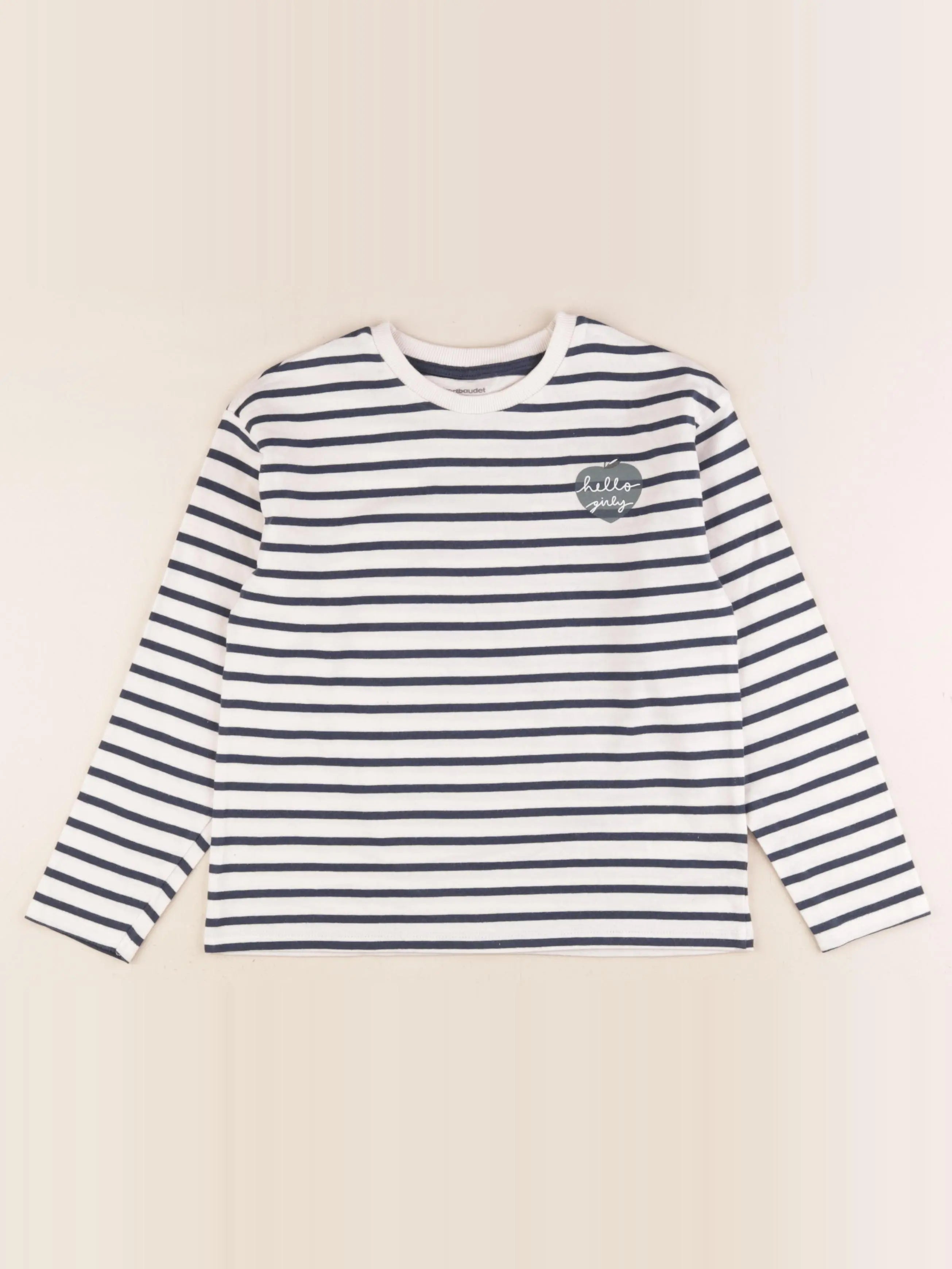 Vertbaudet - tee-shirt blanc, bleu - 8 ans