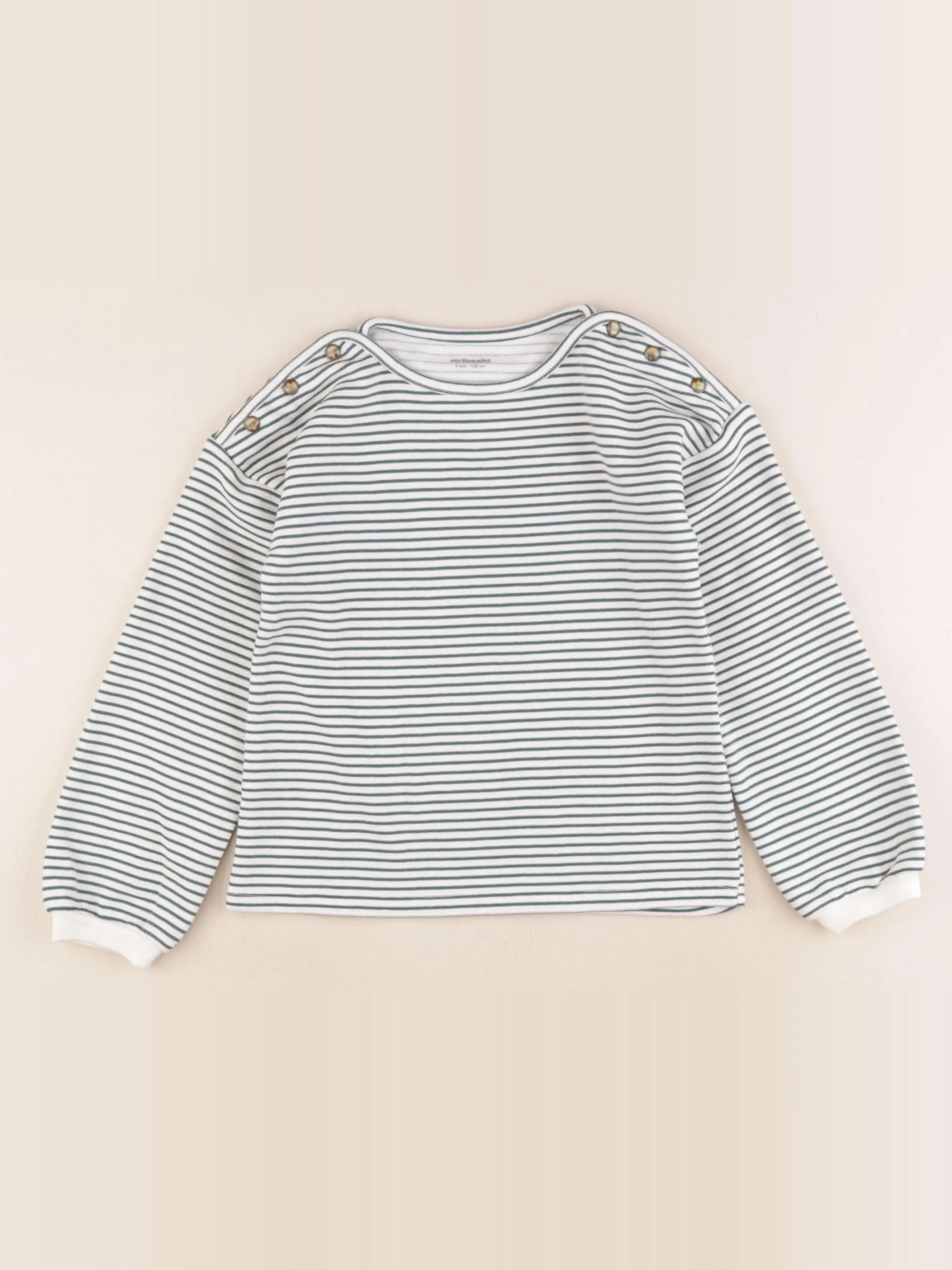 Vertbaudet - sweat blanc, vert - 8 ans
