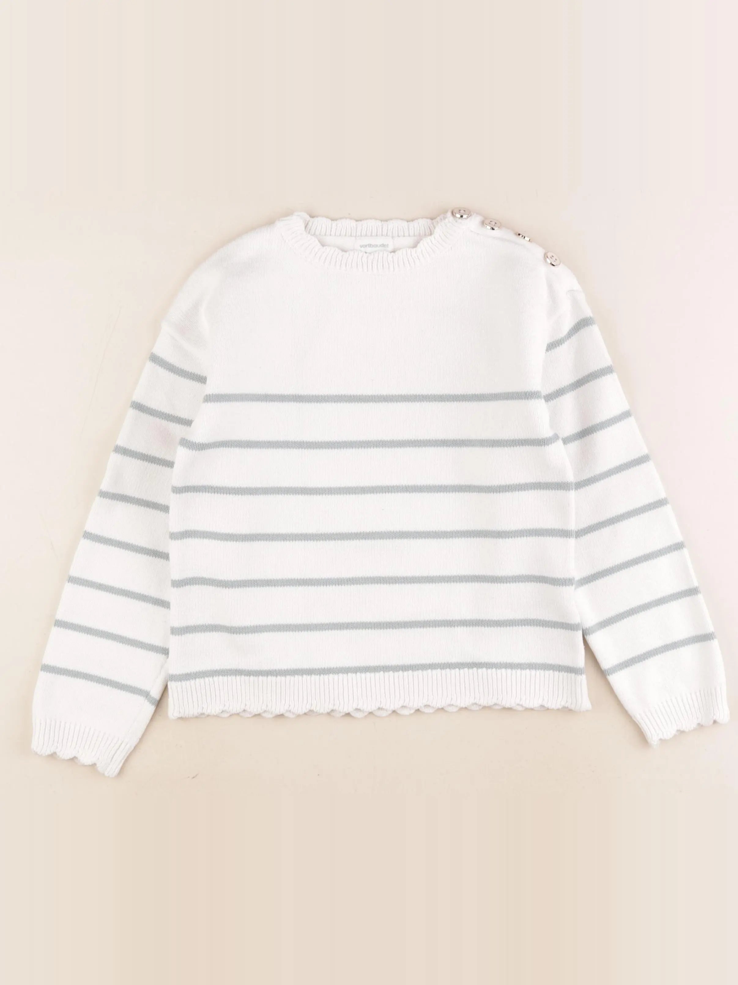 Vertbaudet - pull blanc, vert - 8 ans