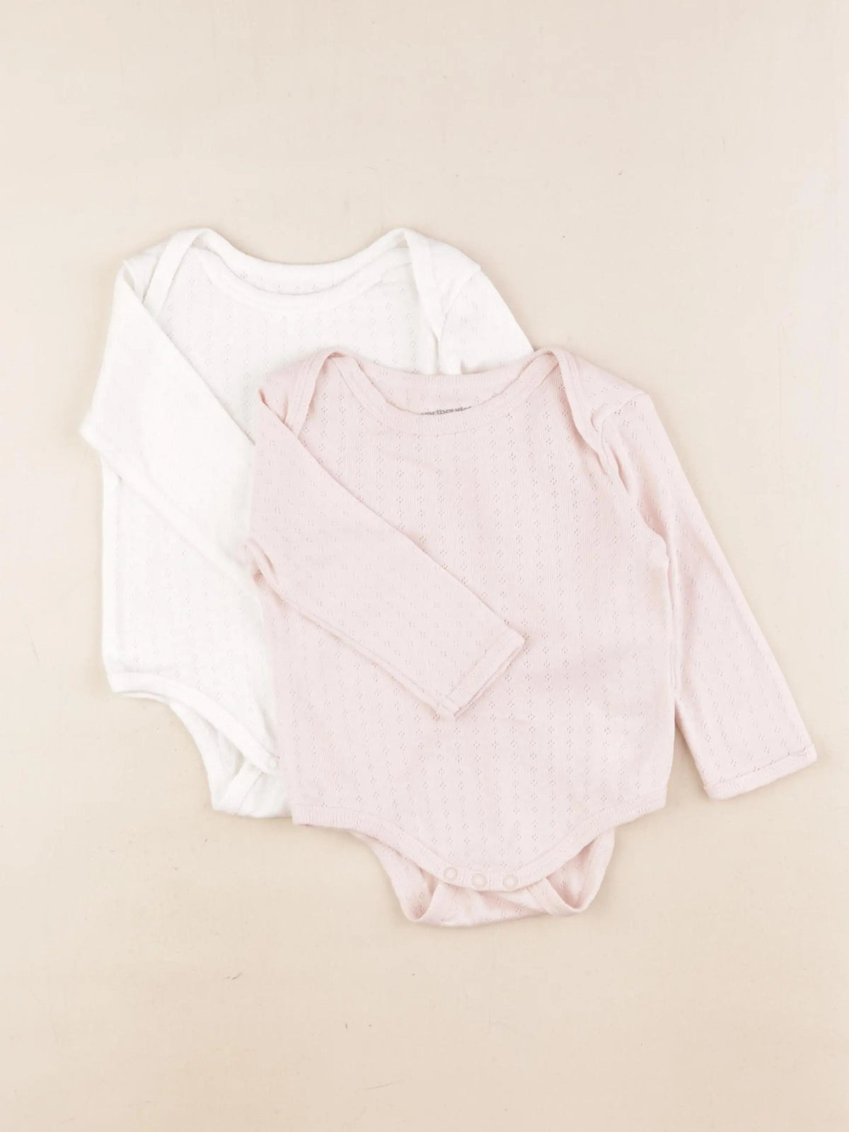 Vertbaudet - lot de 2 bodies en coton rose, blanc - 9 mois
