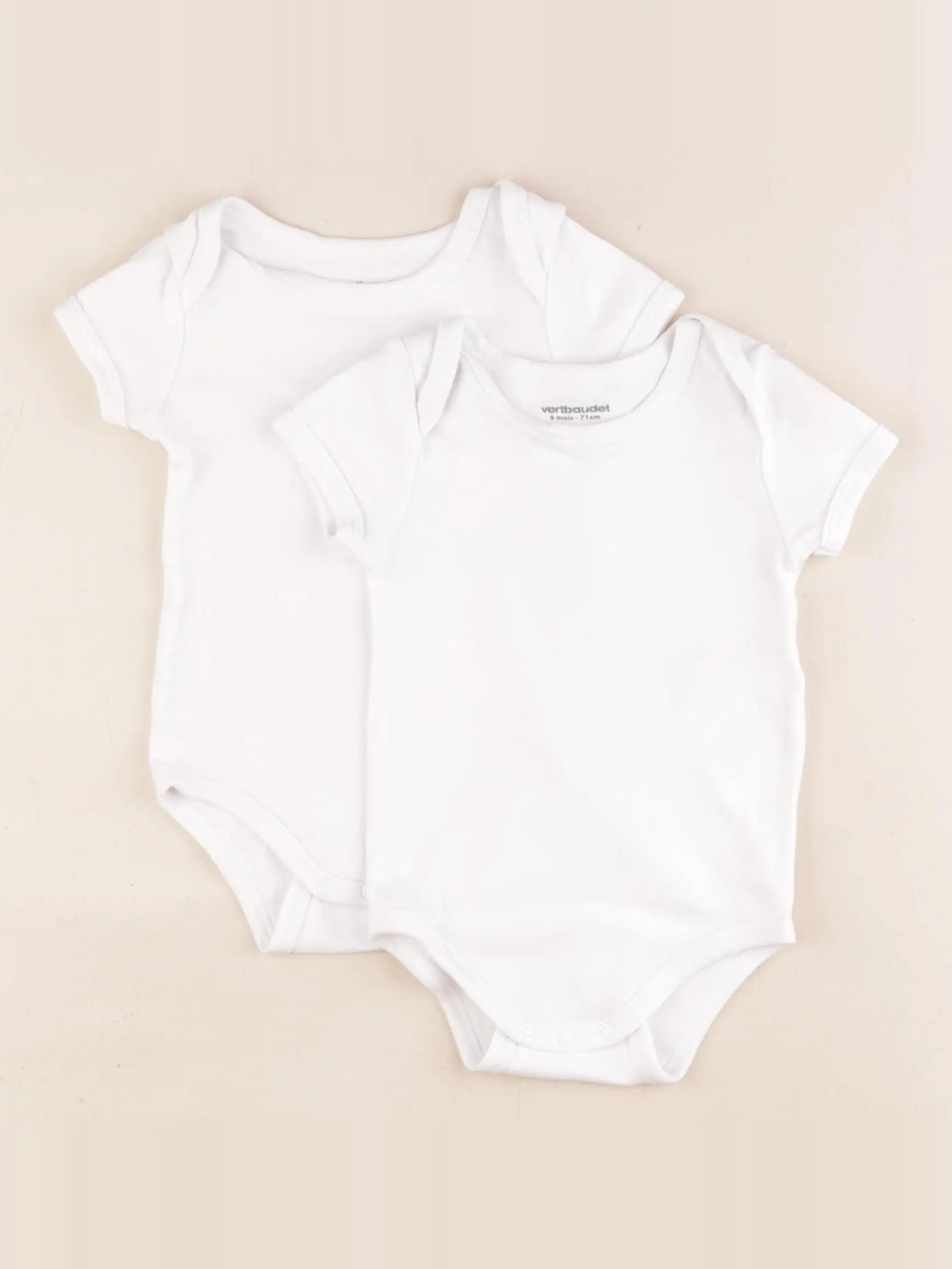 Vertbaudet - lot de 2 bodies en coton blanc - 9 mois