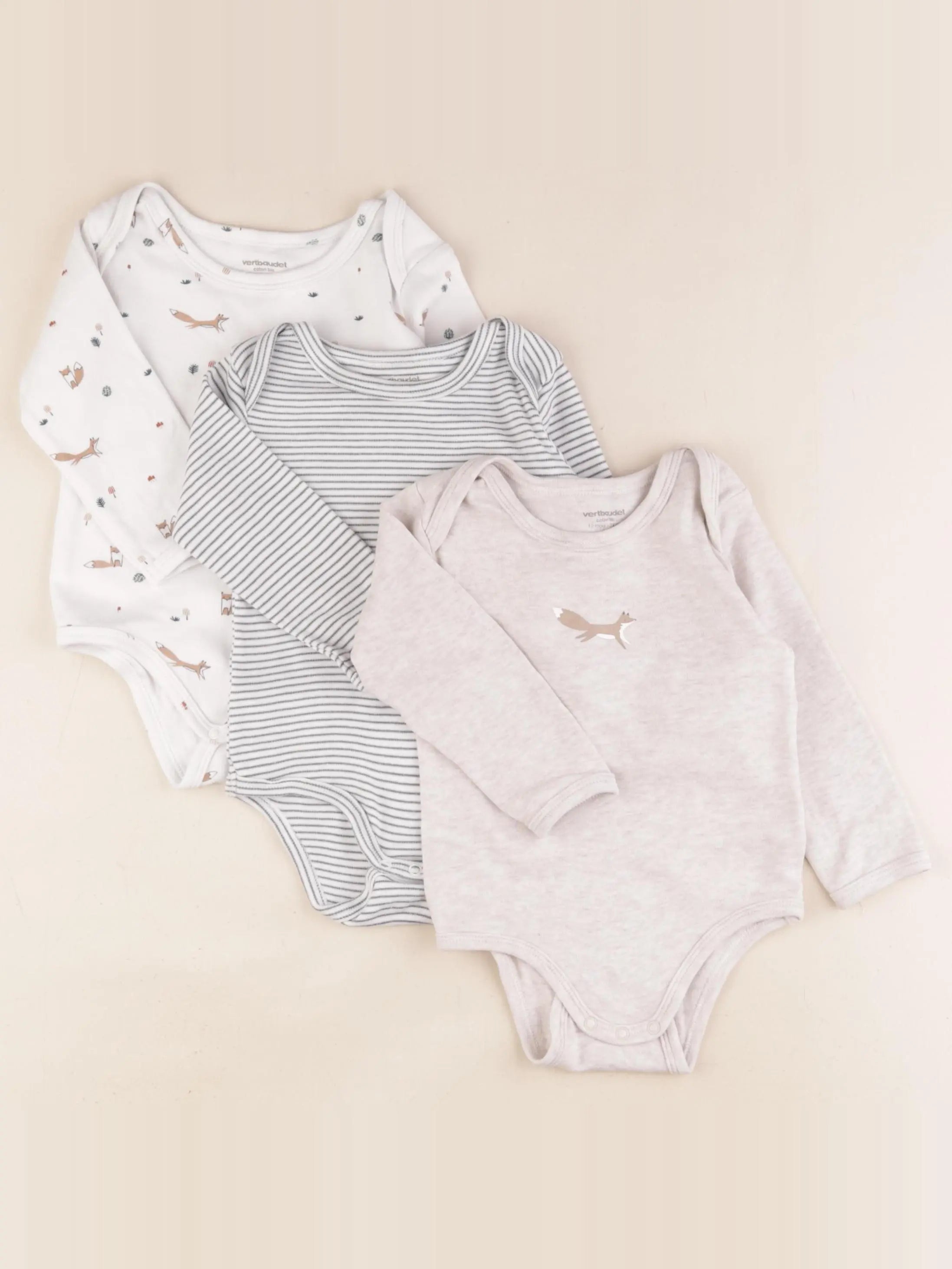 Vertbaudet - lot de 3 bodies en coton multicolore - 12 mois